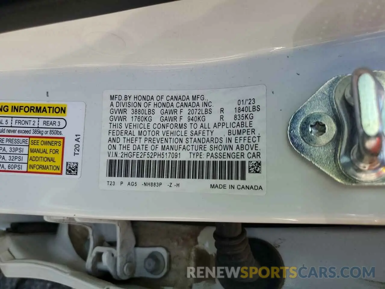 12 Photograph of a damaged car 2HGFE2F52PH517091 HONDA CIVIC 2023