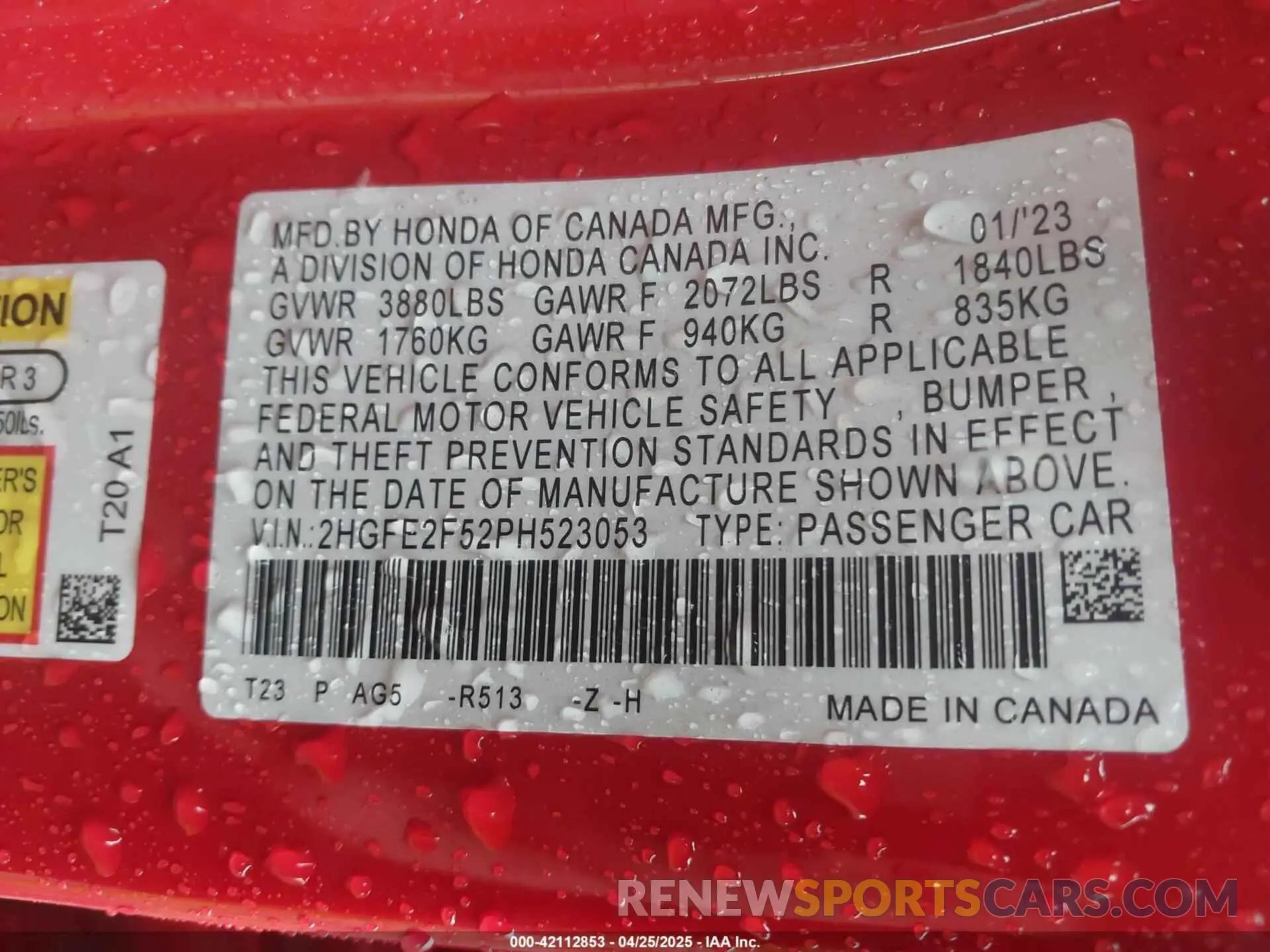 9 Photograph of a damaged car 2HGFE2F52PH523053 HONDA CIVIC 2023