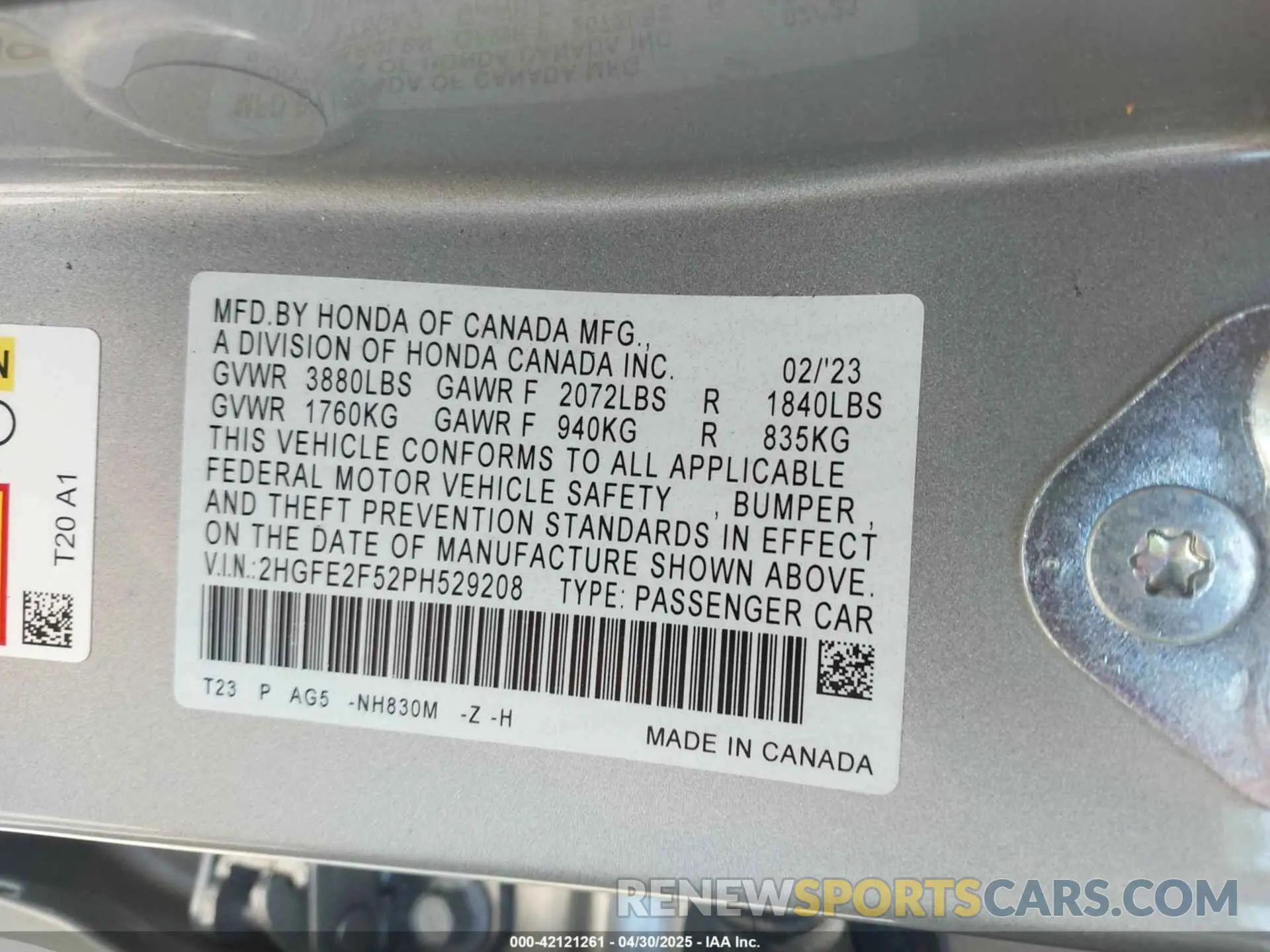 9 Photograph of a damaged car 2HGFE2F52PH529208 HONDA CIVIC 2023