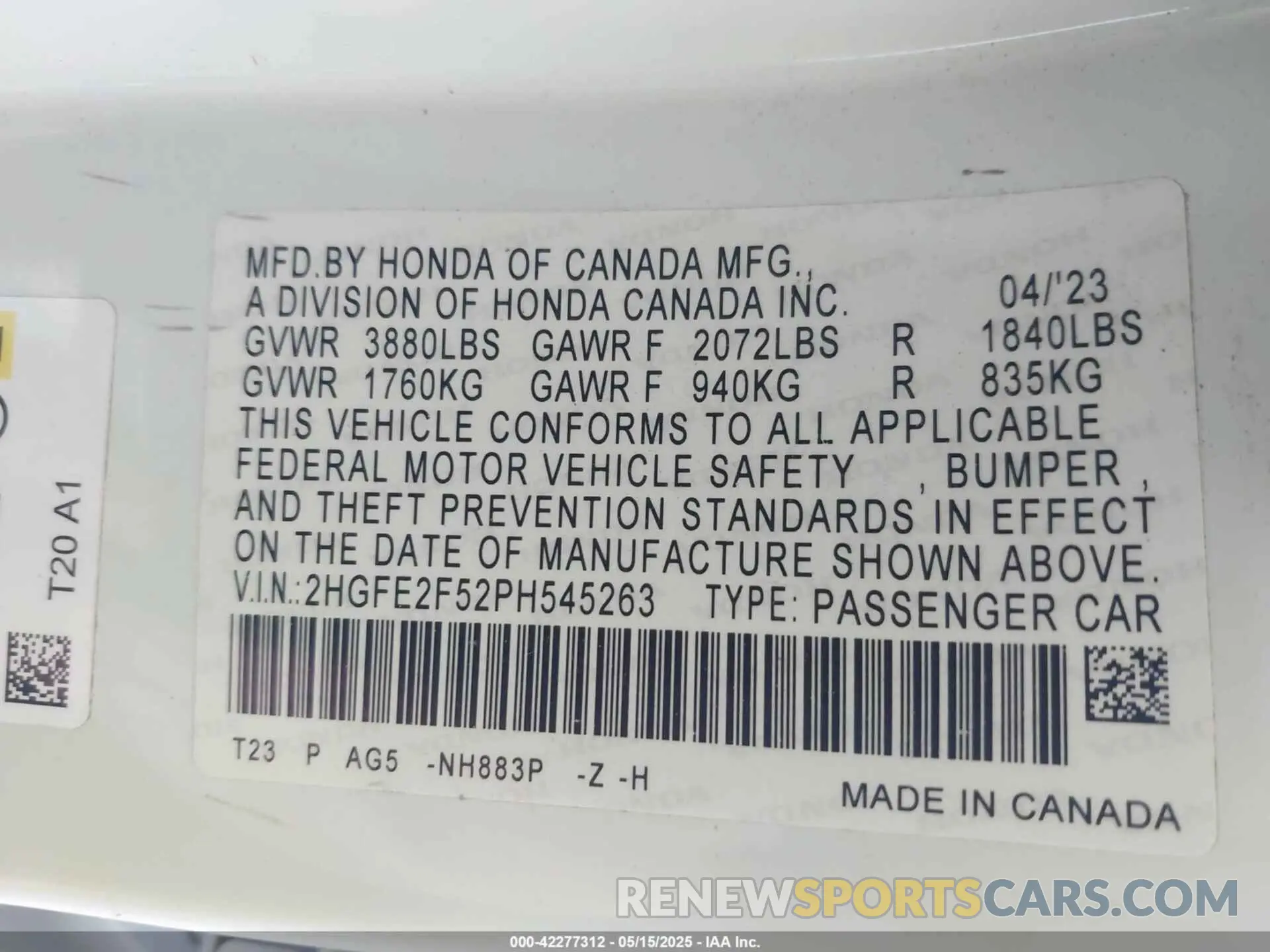 9 Photograph of a damaged car 2HGFE2F52PH545263 HONDA CIVIC 2023