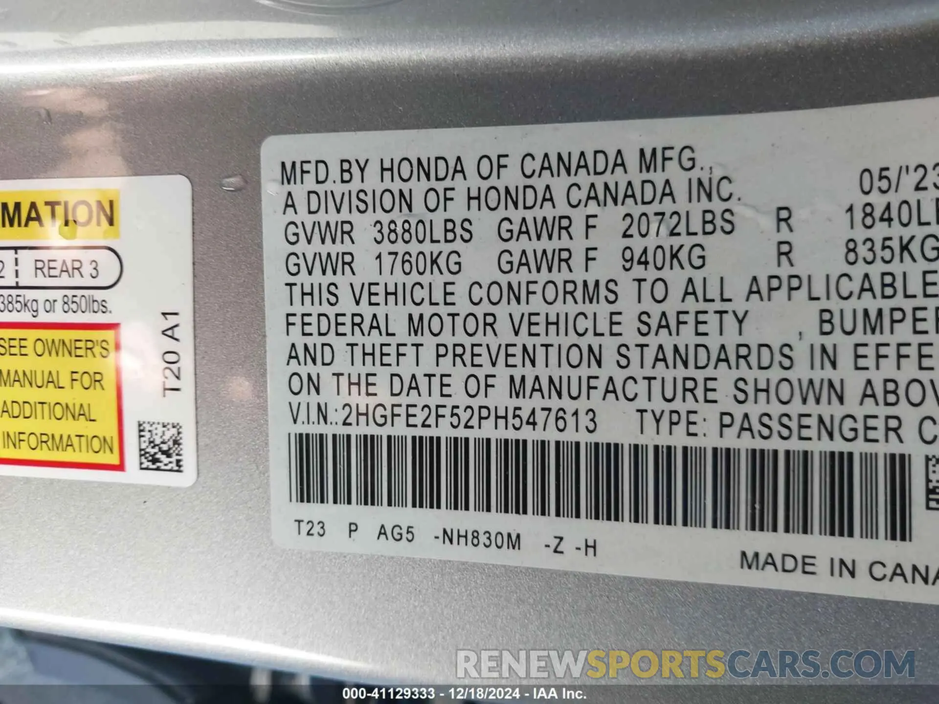 9 Photograph of a damaged car 2HGFE2F52PH547613 HONDA CIVIC 2023