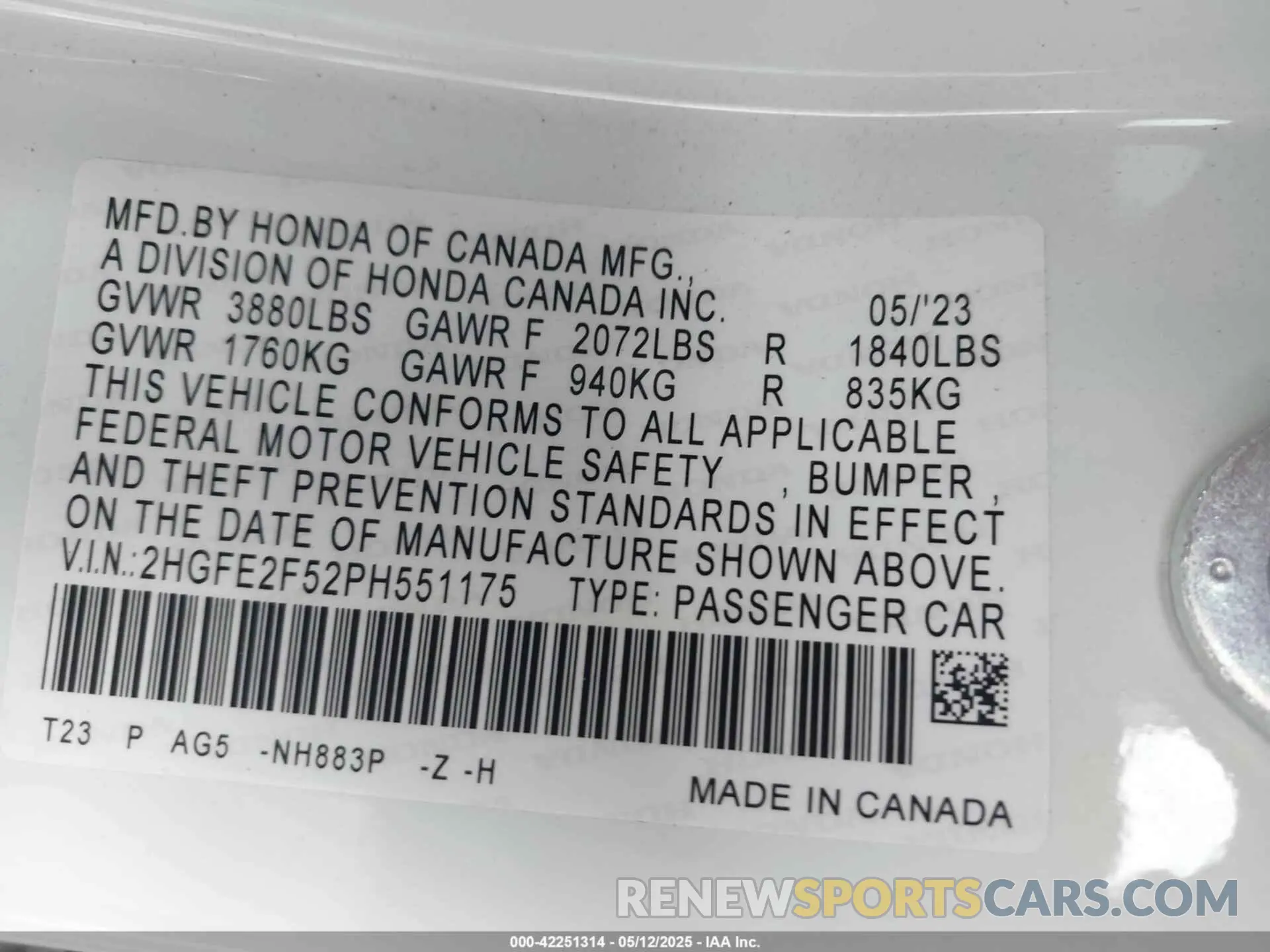9 Photograph of a damaged car 2HGFE2F52PH551175 HONDA CIVIC 2023