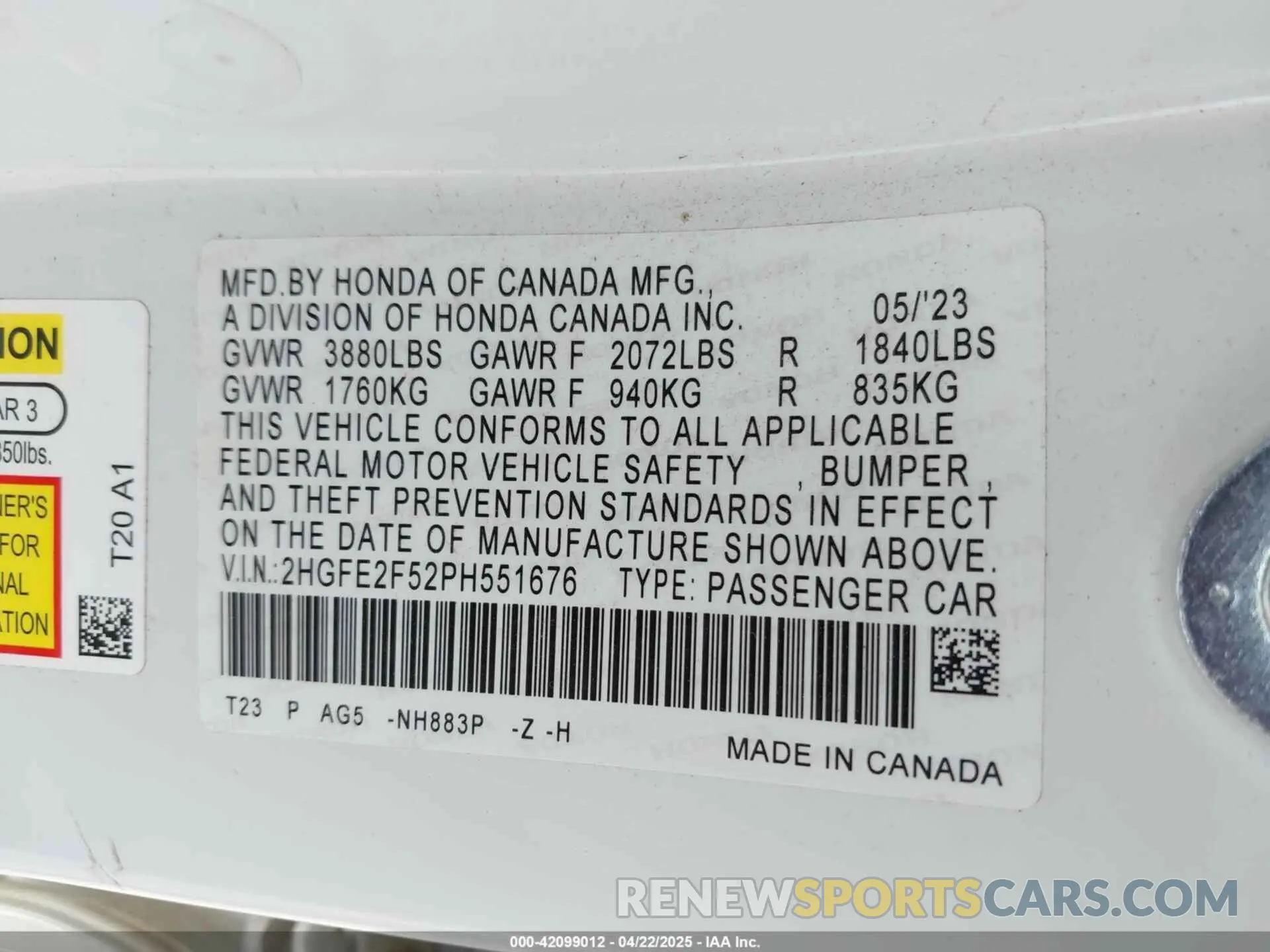 9 Photograph of a damaged car 2HGFE2F52PH551676 HONDA CIVIC 2023