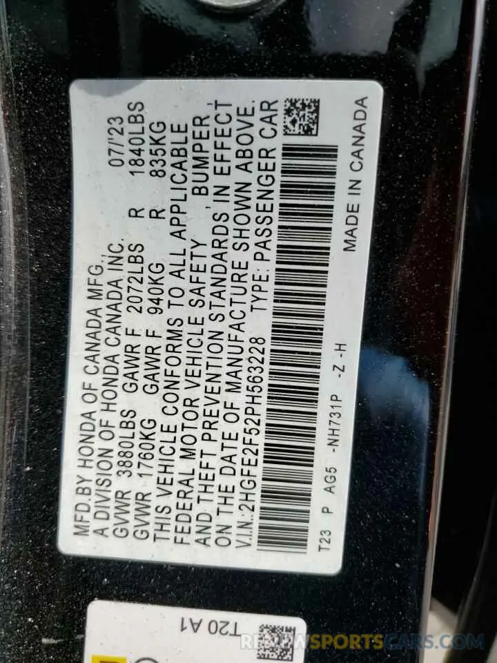 13 Photograph of a damaged car 2HGFE2F52PH563228 HONDA CIVIC 2023
