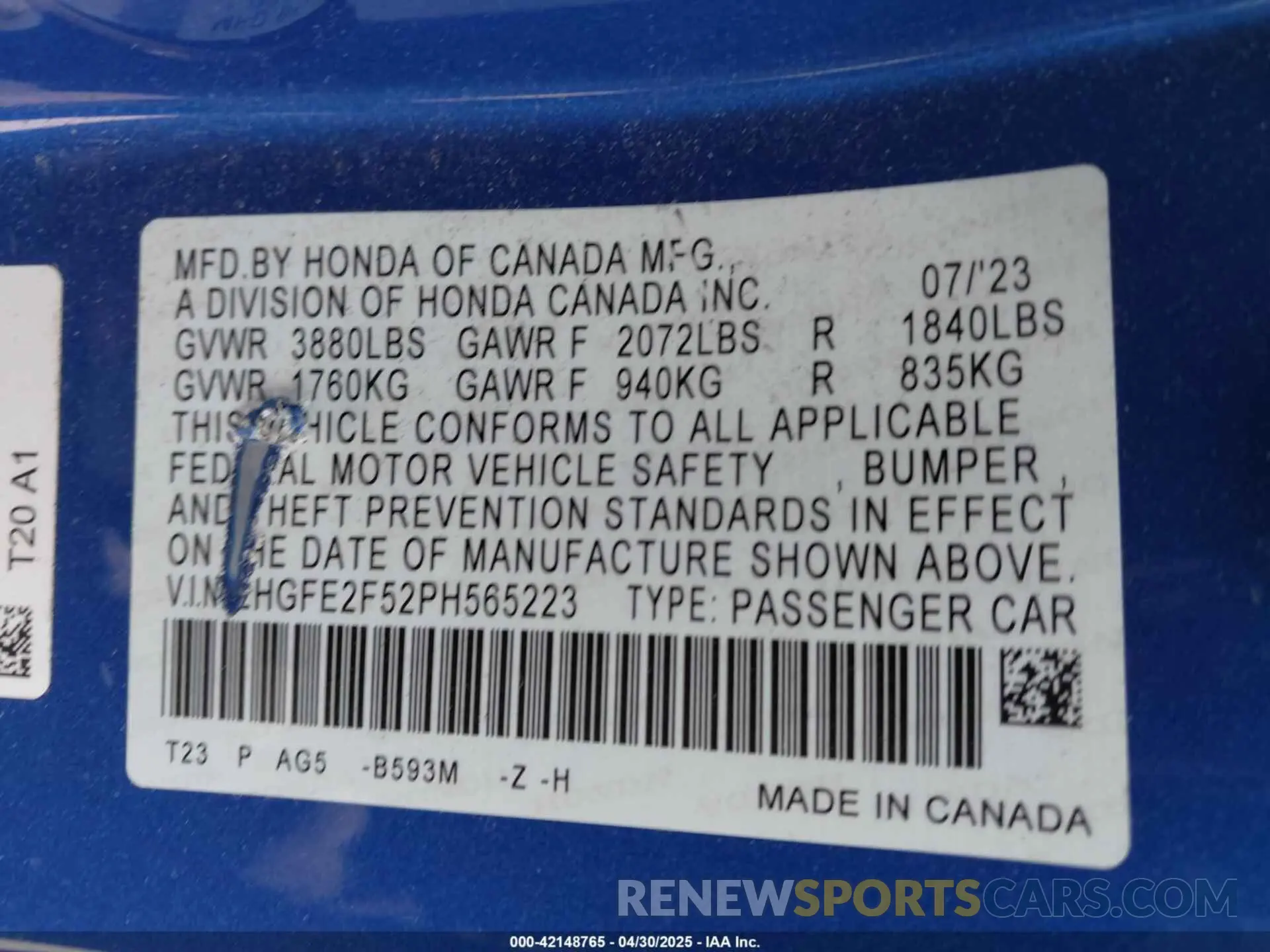 9 Photograph of a damaged car 2HGFE2F52PH565223 HONDA CIVIC 2023