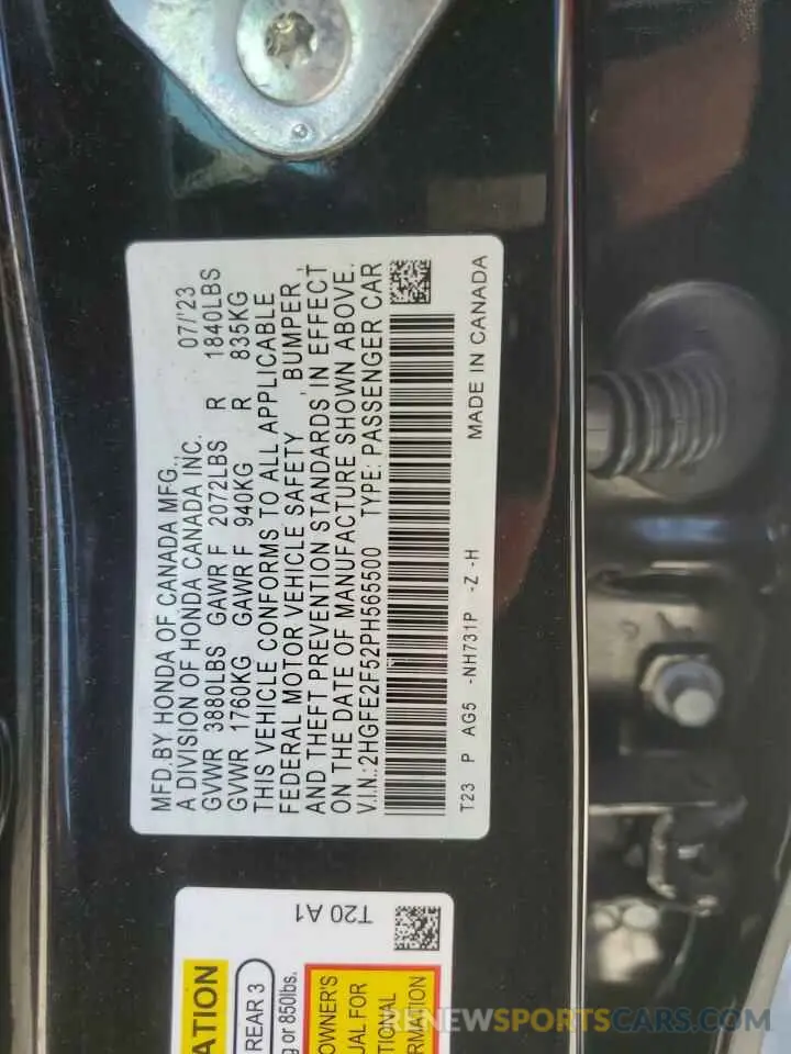 12 Photograph of a damaged car 2HGFE2F52PH565500 HONDA CIVIC 2023