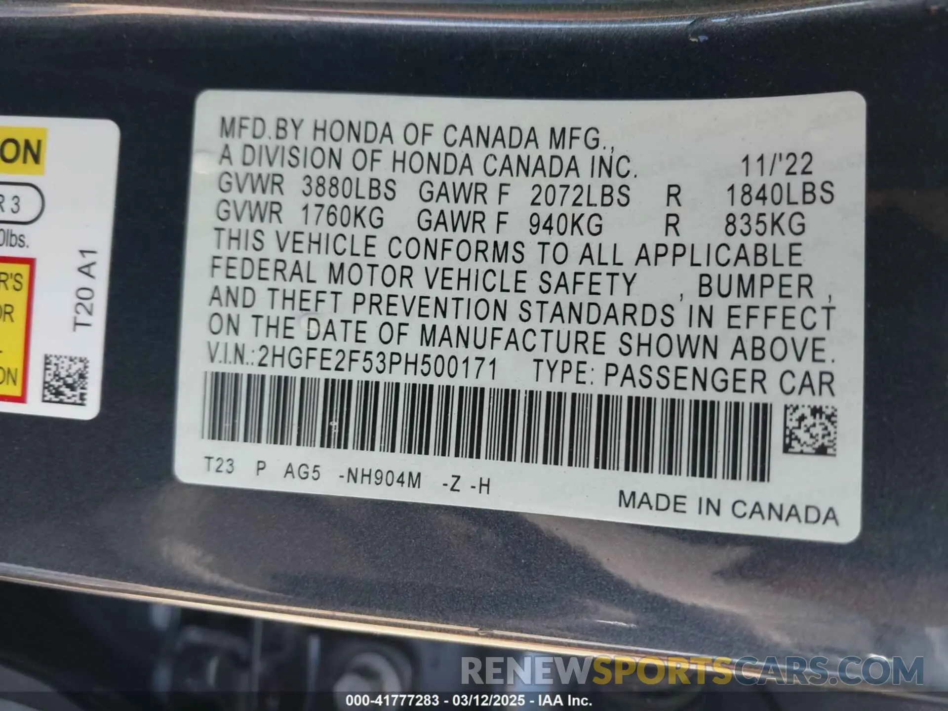 9 Photograph of a damaged car 2HGFE2F53PH500171 HONDA CIVIC 2023