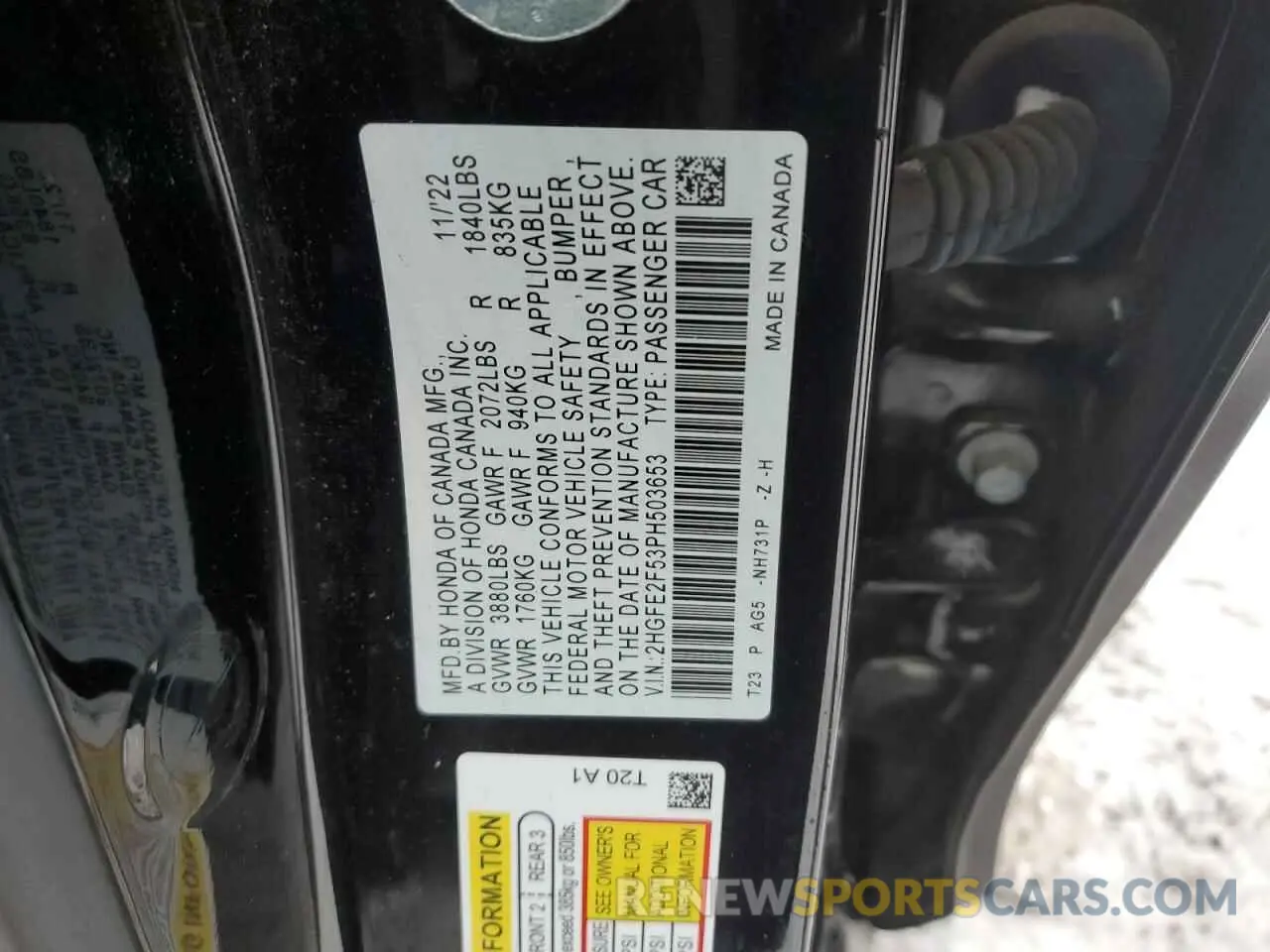 12 Photograph of a damaged car 2HGFE2F53PH503653 HONDA CIVIC 2023