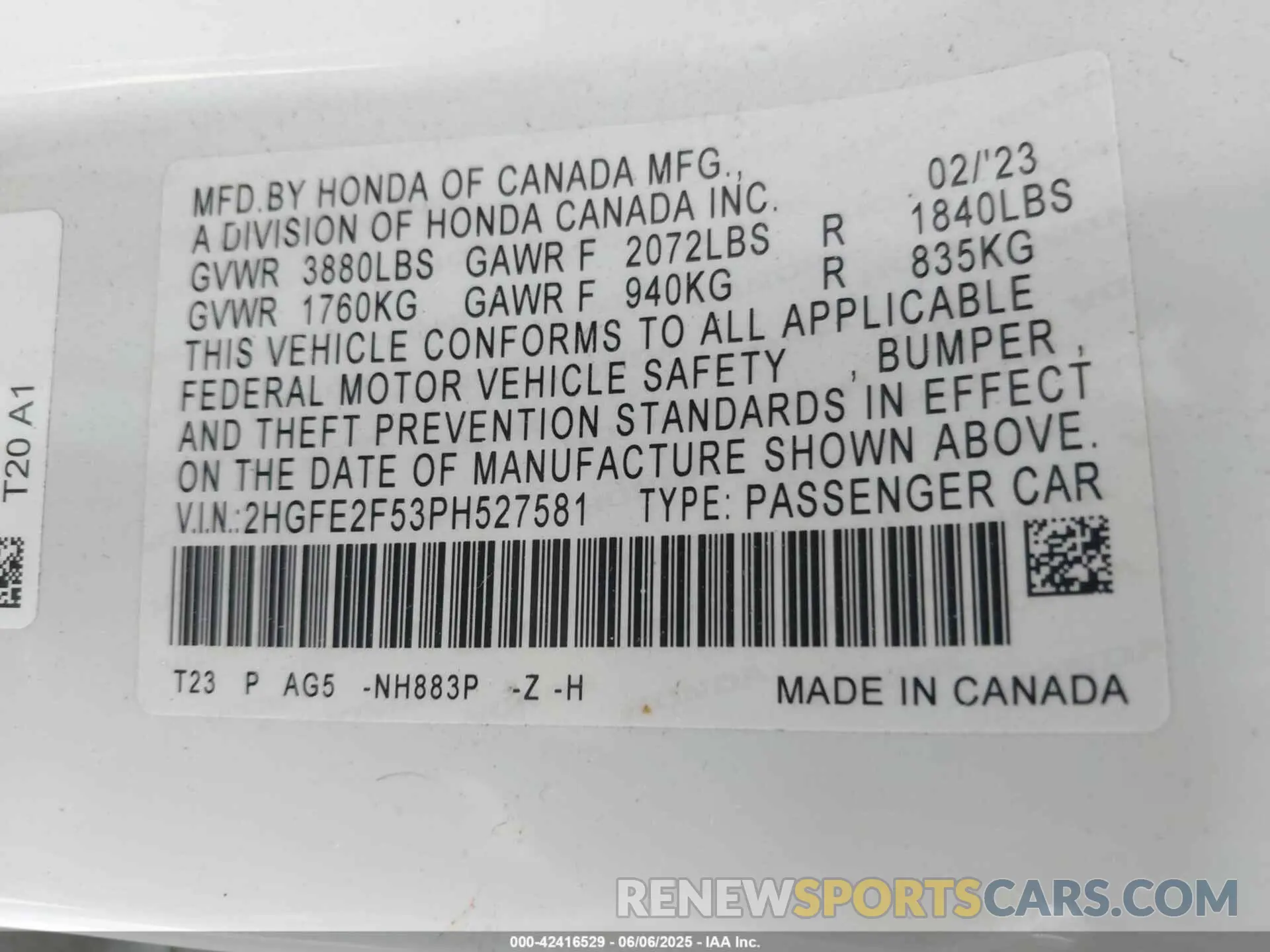 9 Photograph of a damaged car 2HGFE2F53PH527581 HONDA CIVIC 2023