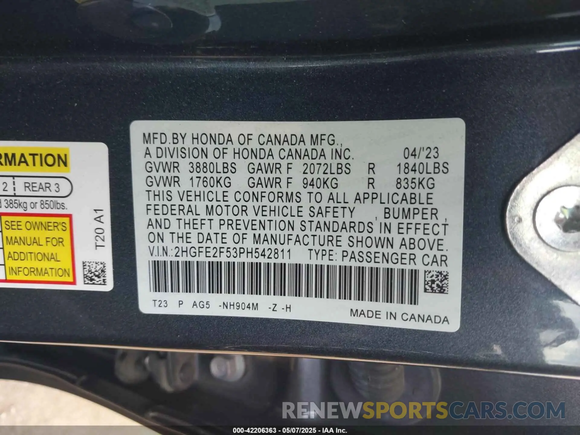 9 Photograph of a damaged car 2HGFE2F53PH542811 HONDA CIVIC 2023