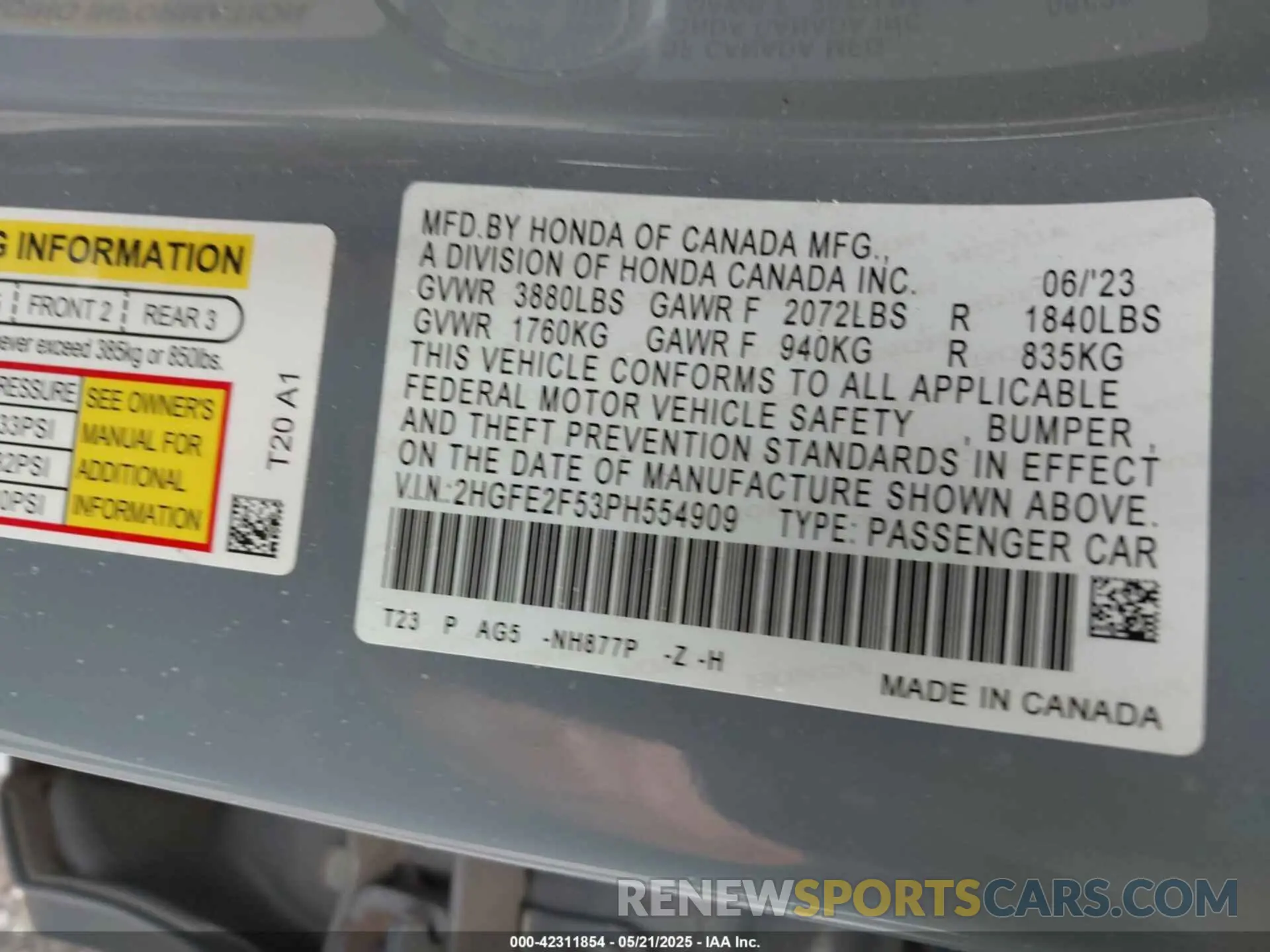 9 Photograph of a damaged car 2HGFE2F53PH554909 HONDA CIVIC 2023