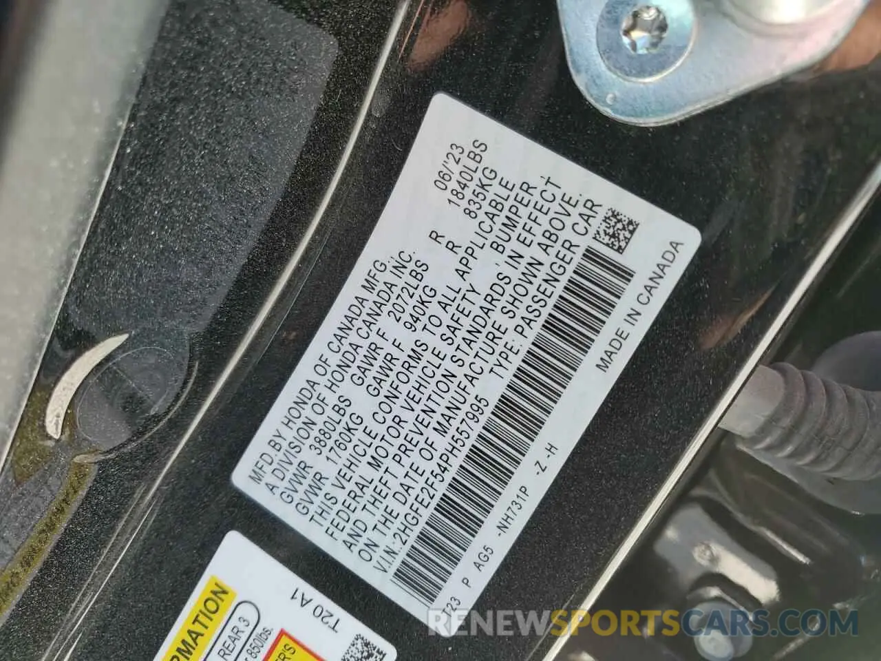 12 Photograph of a damaged car 2HGFE2F54PH557995 HONDA CIVIC 2023