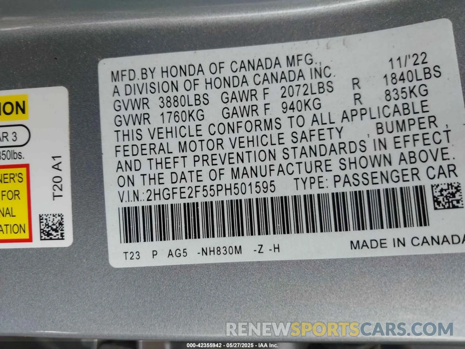 9 Photograph of a damaged car 2HGFE2F55PH501595 HONDA CIVIC 2023