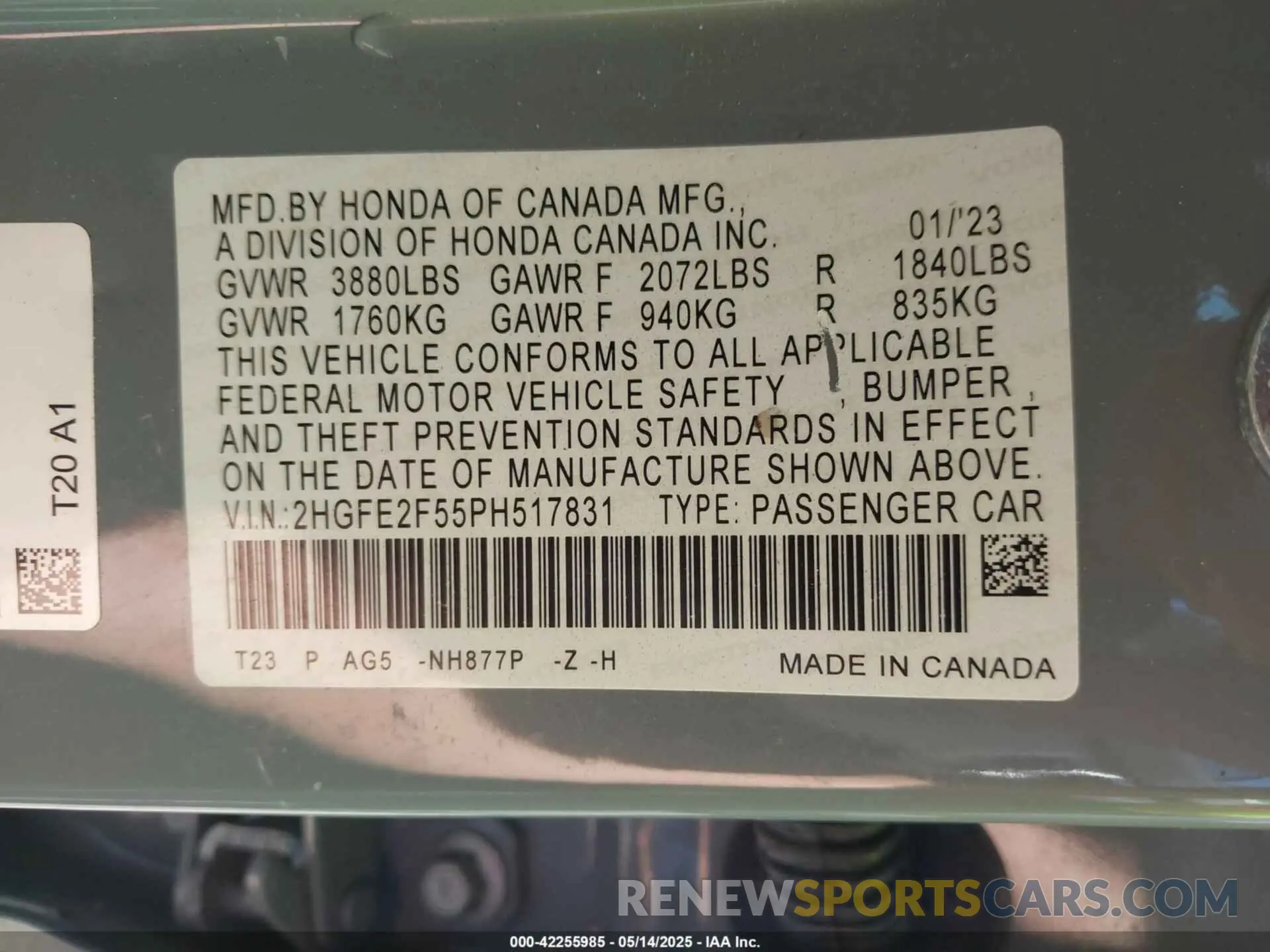 9 Photograph of a damaged car 2HGFE2F55PH517831 HONDA CIVIC 2023