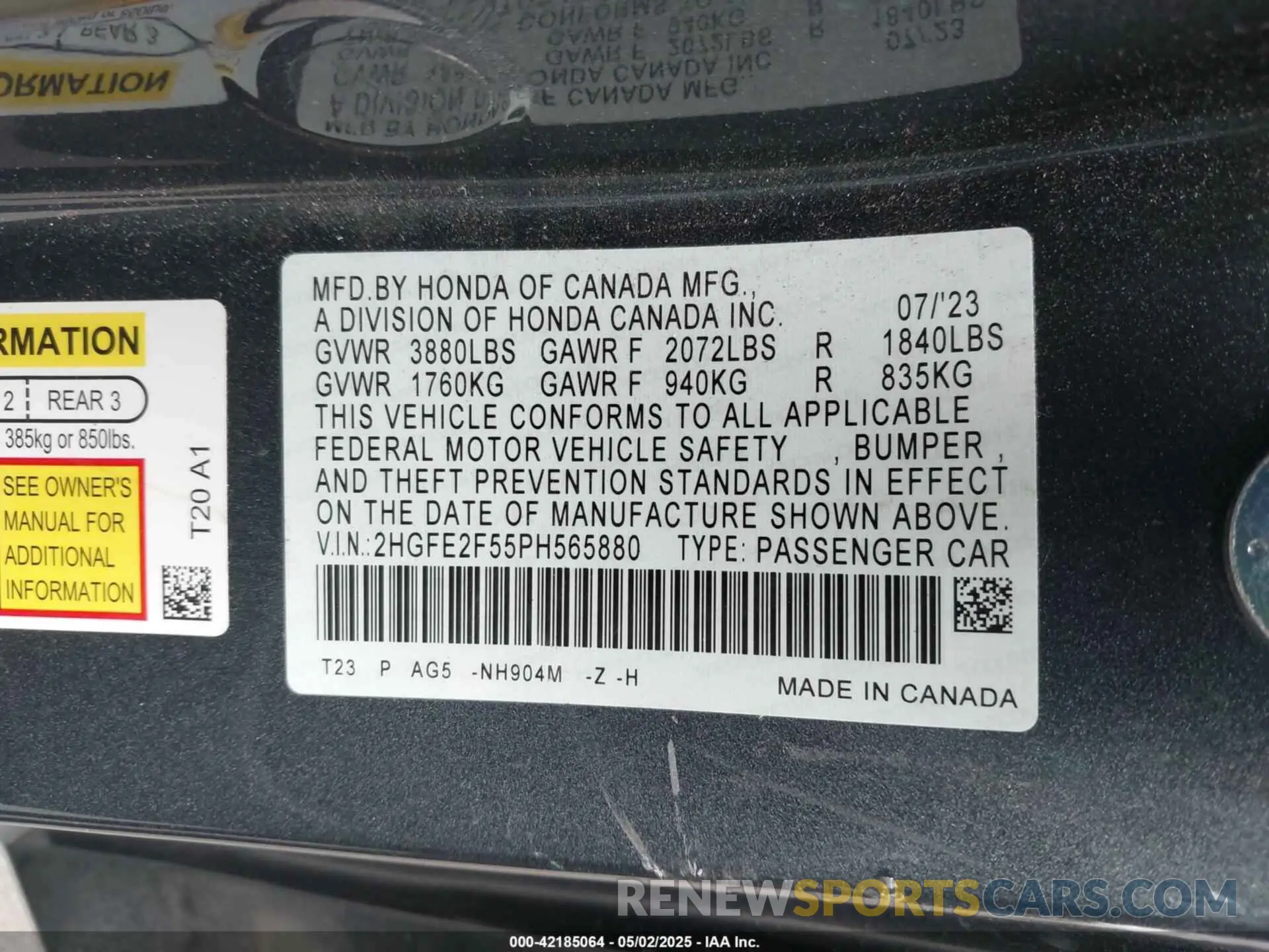 9 Photograph of a damaged car 2HGFE2F55PH565880 HONDA CIVIC 2023