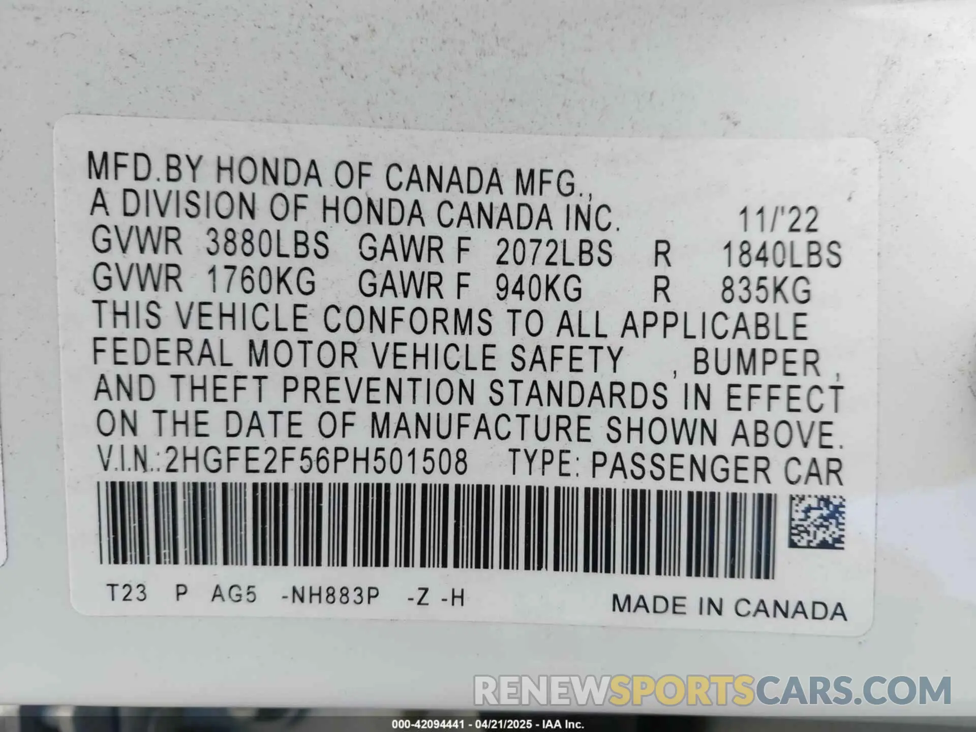 9 Photograph of a damaged car 2HGFE2F56PH501508 HONDA CIVIC 2023