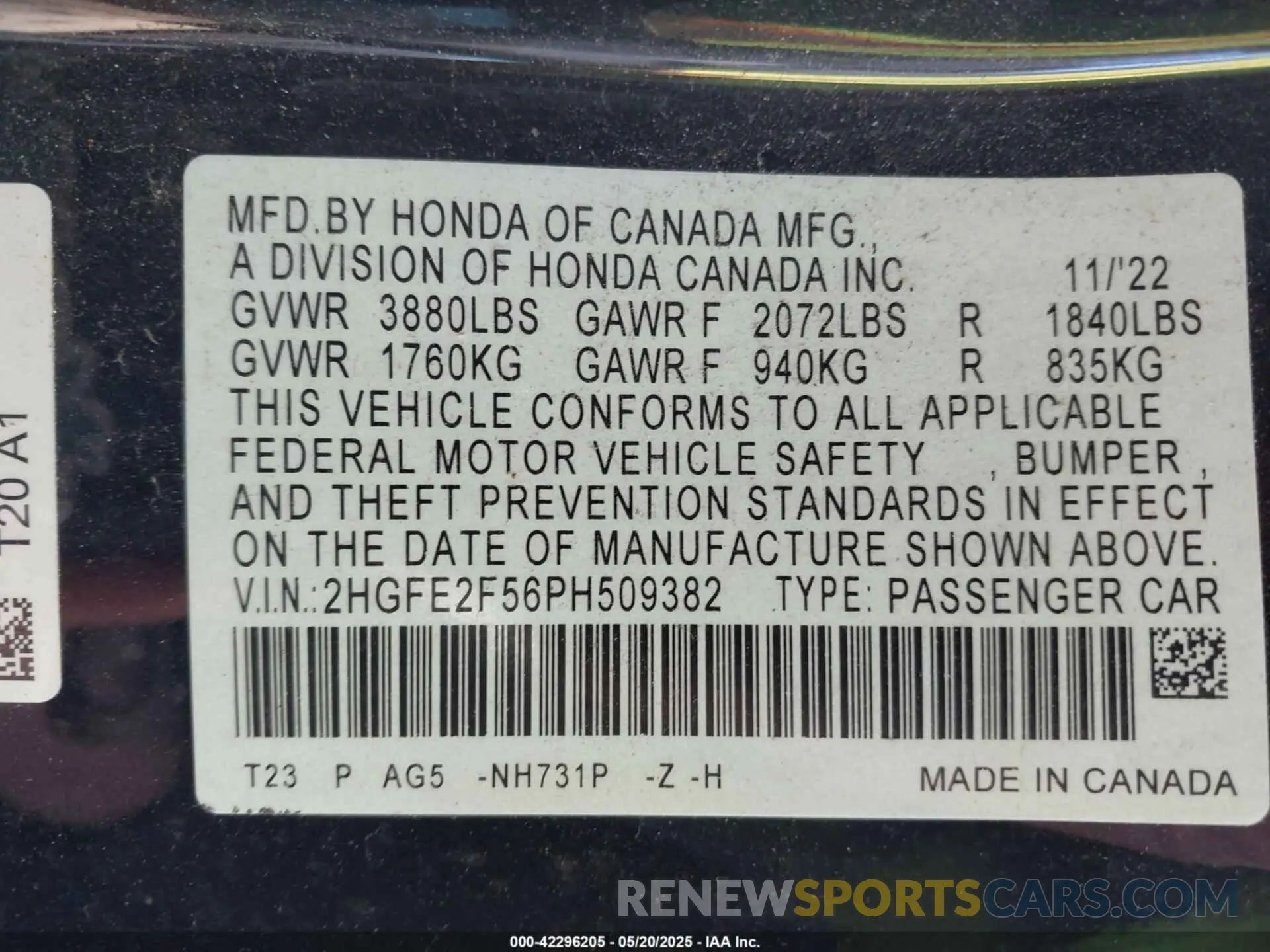 9 Photograph of a damaged car 2HGFE2F56PH509382 HONDA CIVIC 2023