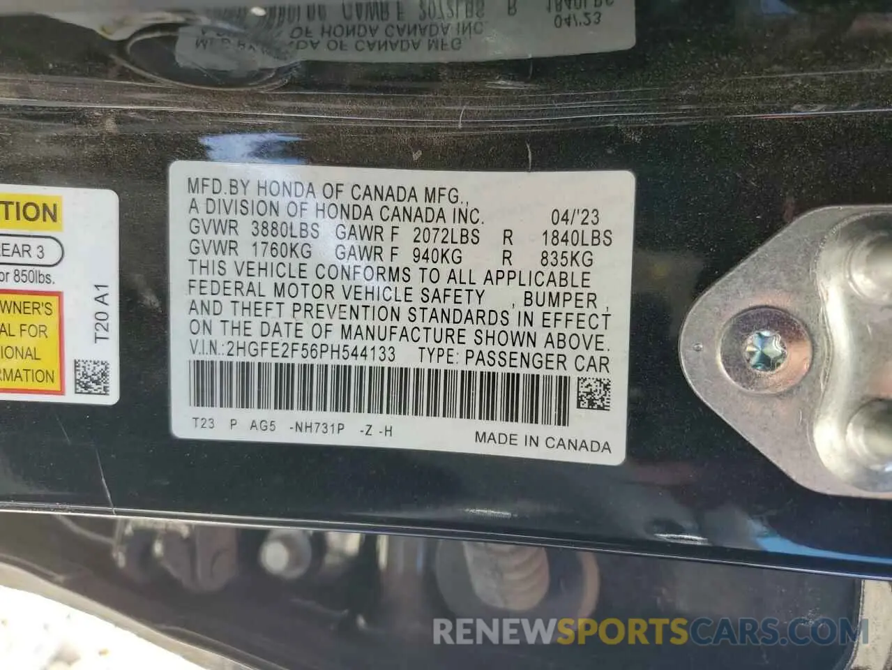 13 Photograph of a damaged car 2HGFE2F56PH544133 HONDA CIVIC 2023