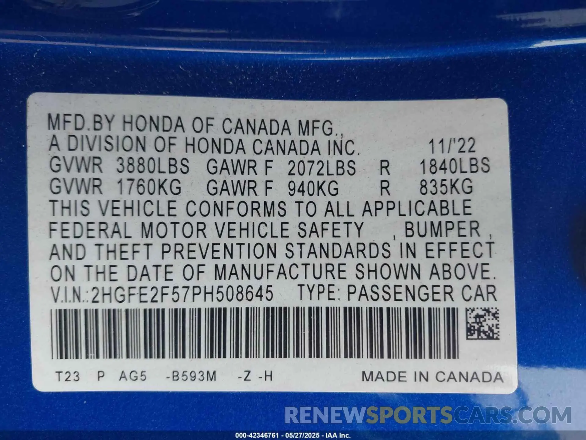 9 Photograph of a damaged car 2HGFE2F57PH508645 HONDA CIVIC 2023