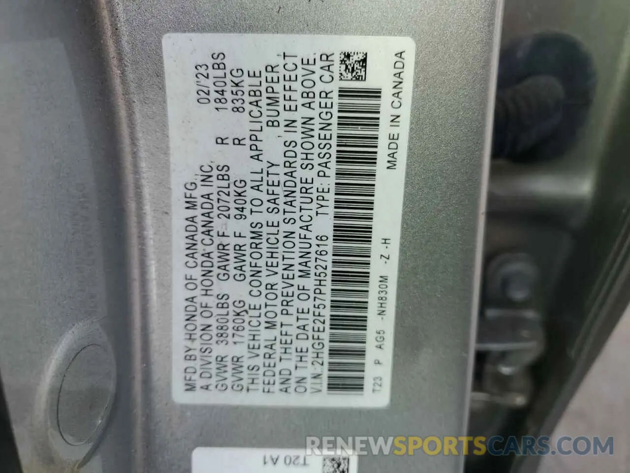 12 Photograph of a damaged car 2HGFE2F57PH527616 HONDA CIVIC 2023