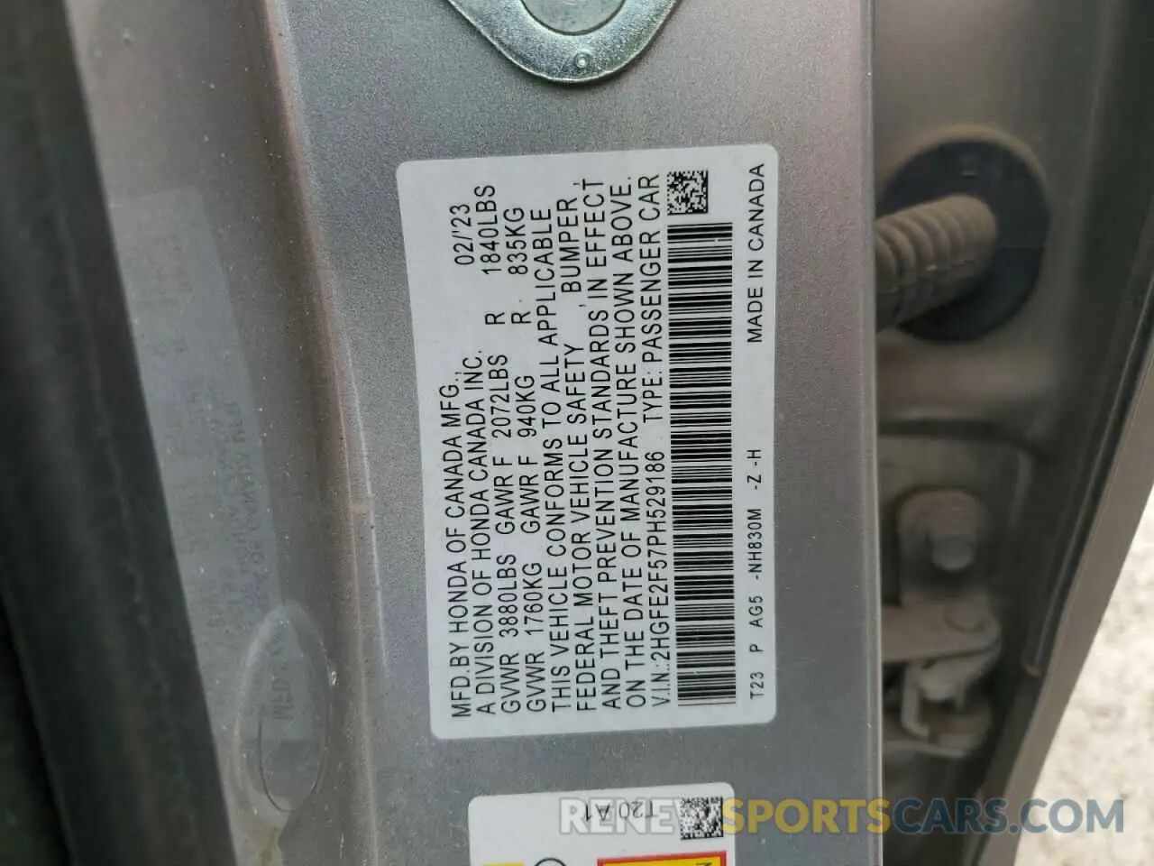 14 Photograph of a damaged car 2HGFE2F57PH529186 HONDA CIVIC 2023