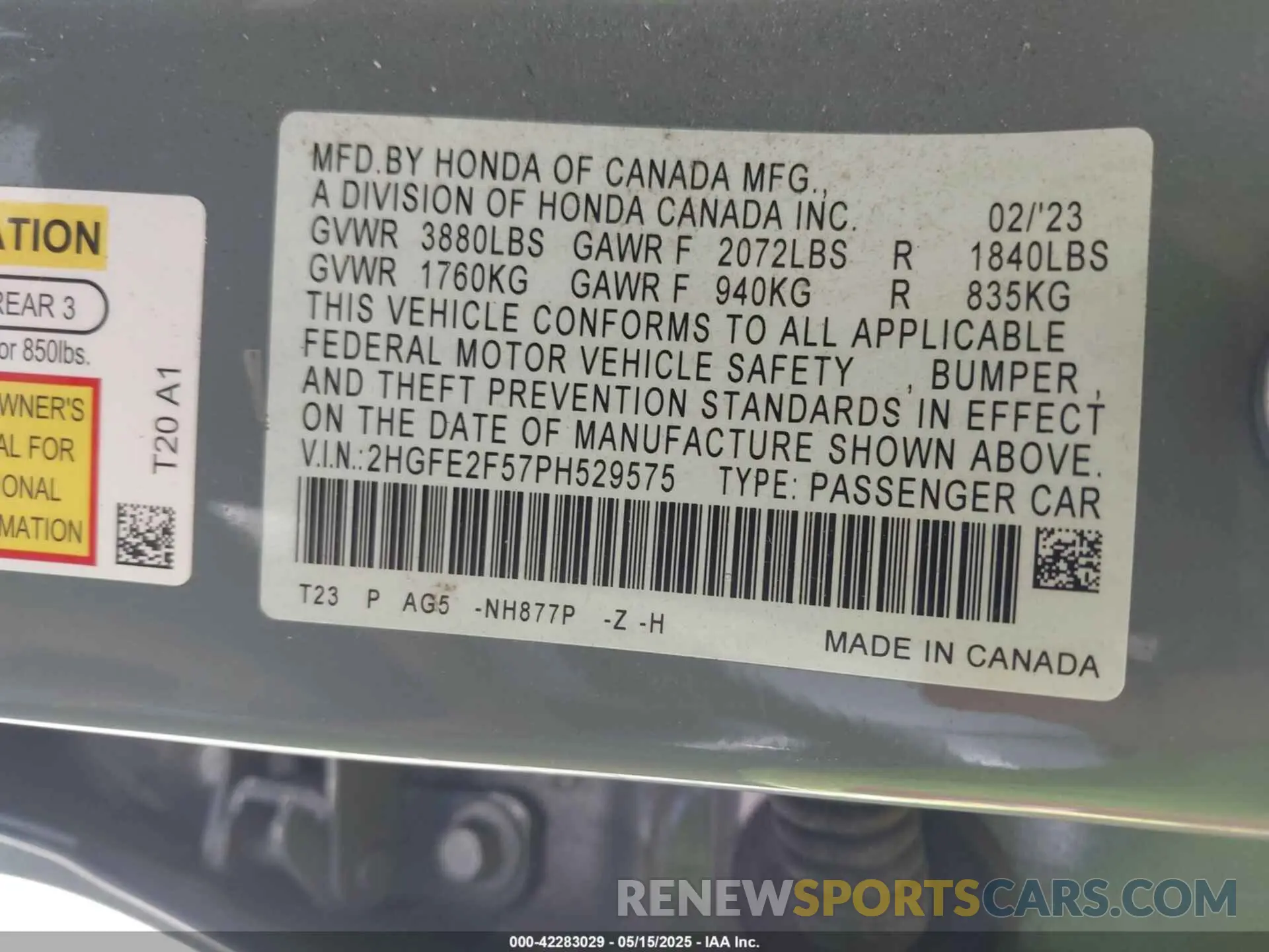 9 Photograph of a damaged car 2HGFE2F57PH529575 HONDA CIVIC 2023
