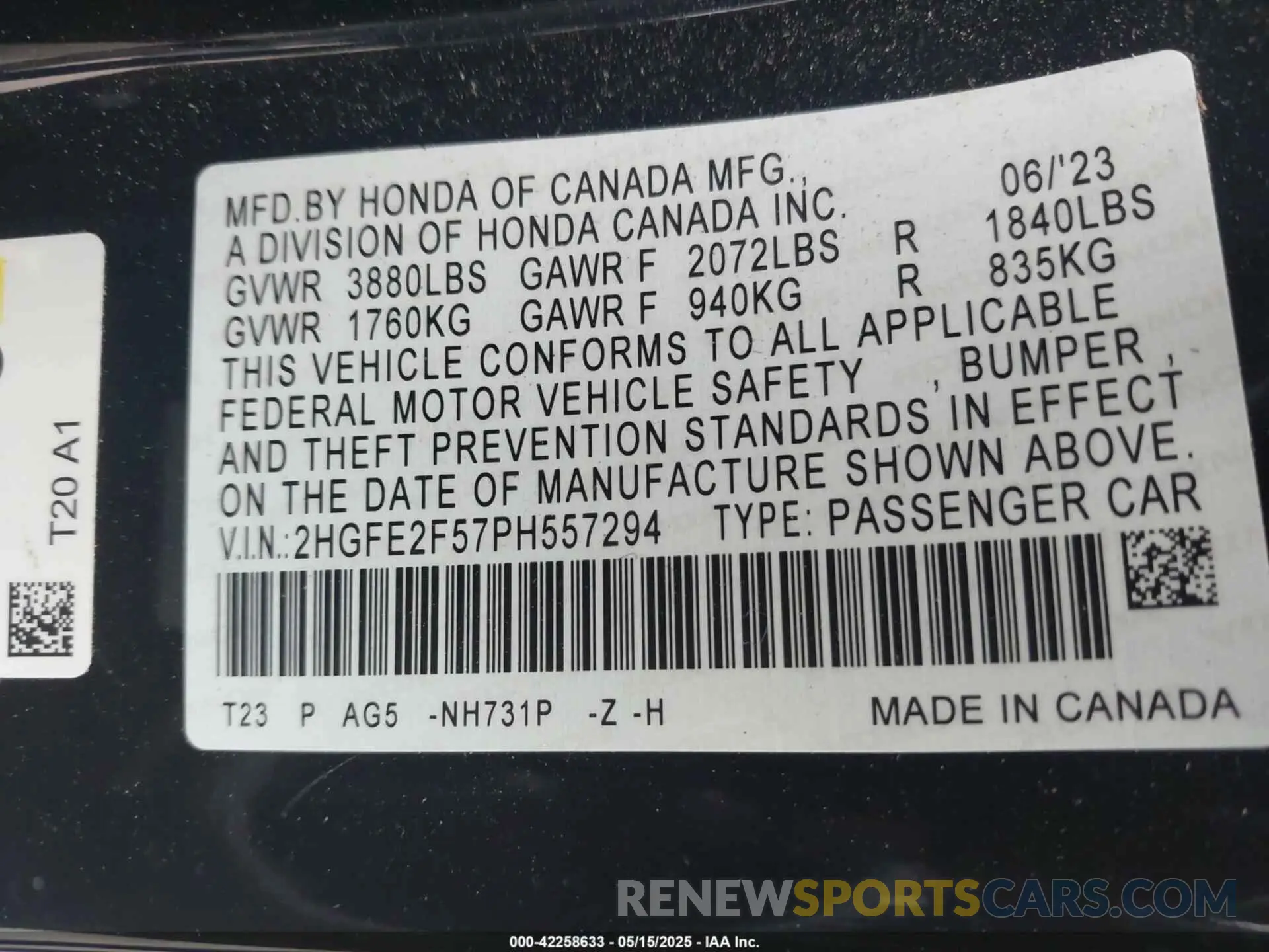 9 Photograph of a damaged car 2HGFE2F57PH557294 HONDA CIVIC 2023