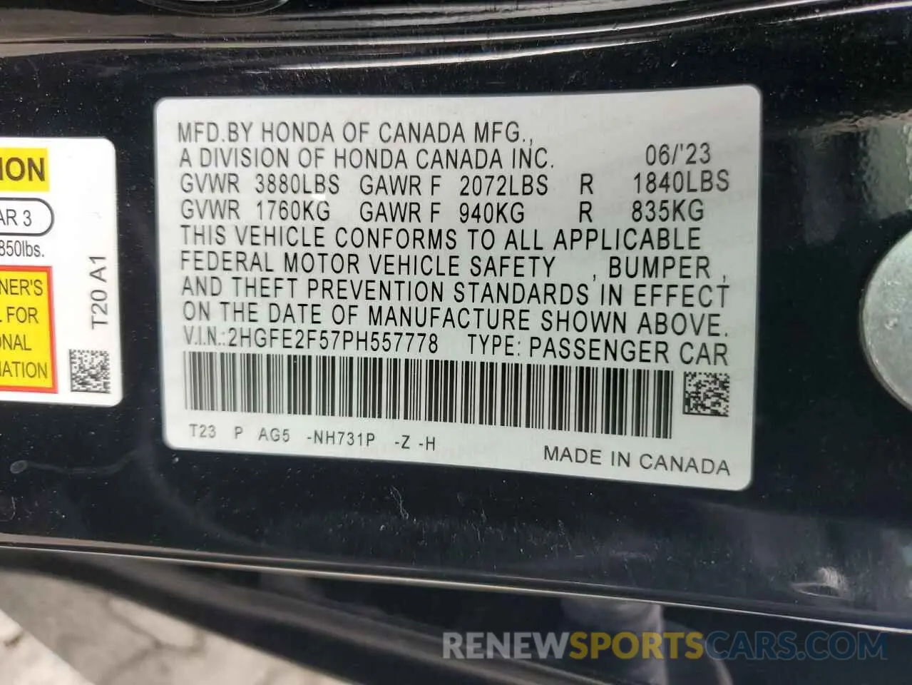 12 Photograph of a damaged car 2HGFE2F57PH557778 HONDA CIVIC 2023