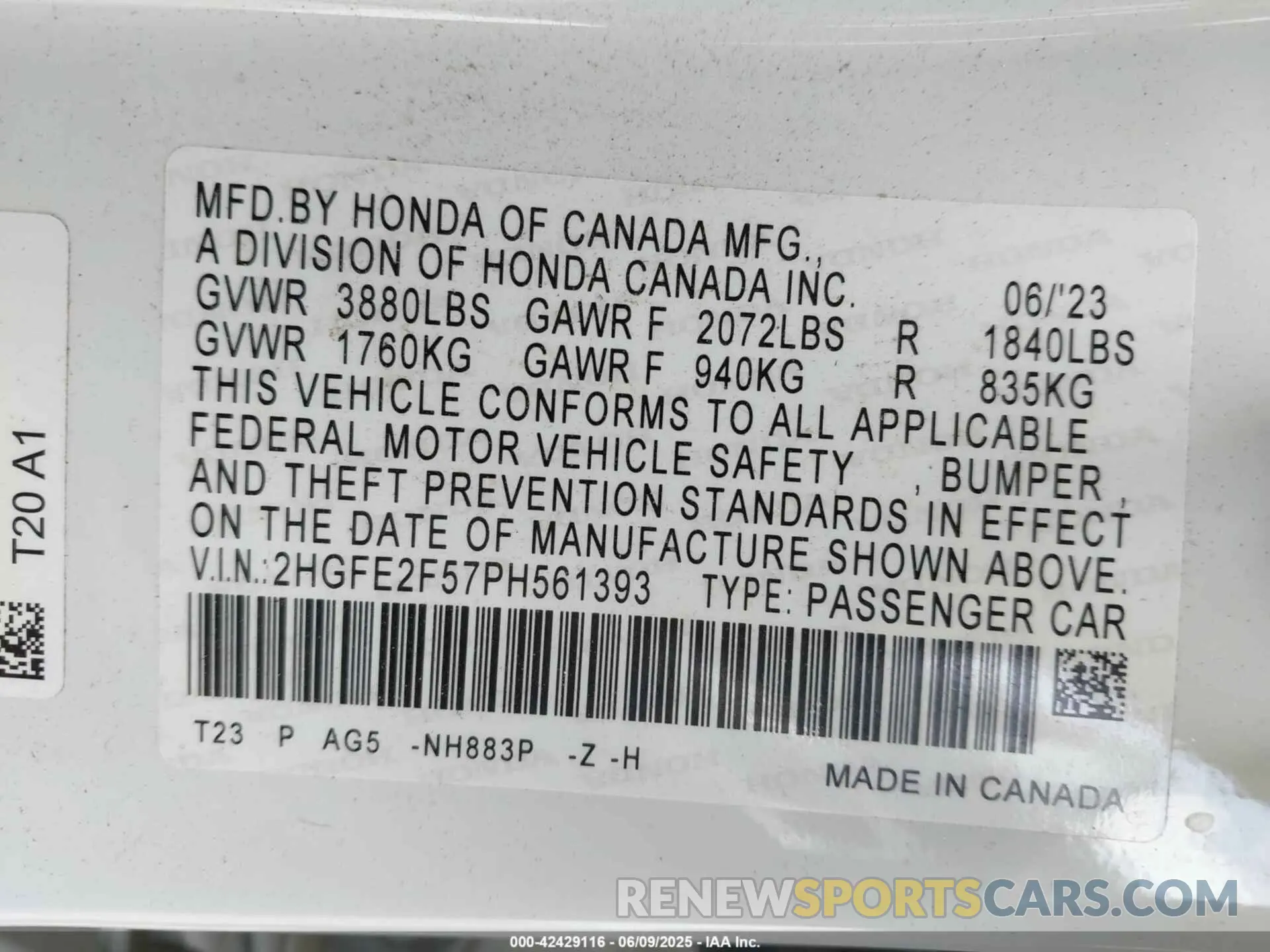9 Photograph of a damaged car 2HGFE2F57PH561393 HONDA CIVIC 2023