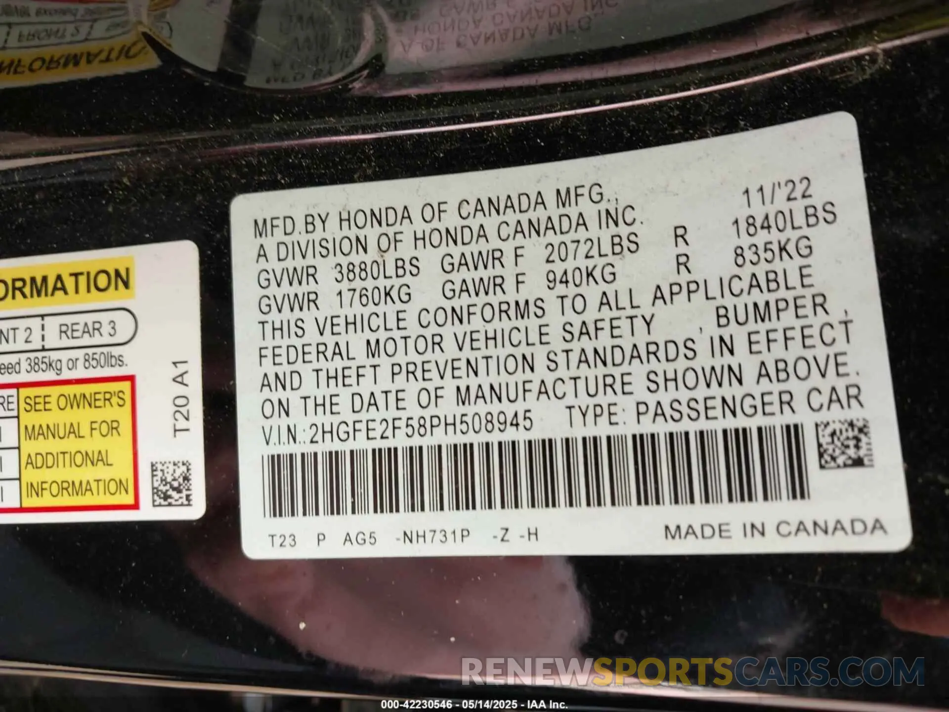 9 Photograph of a damaged car 2HGFE2F58PH508945 HONDA CIVIC 2023