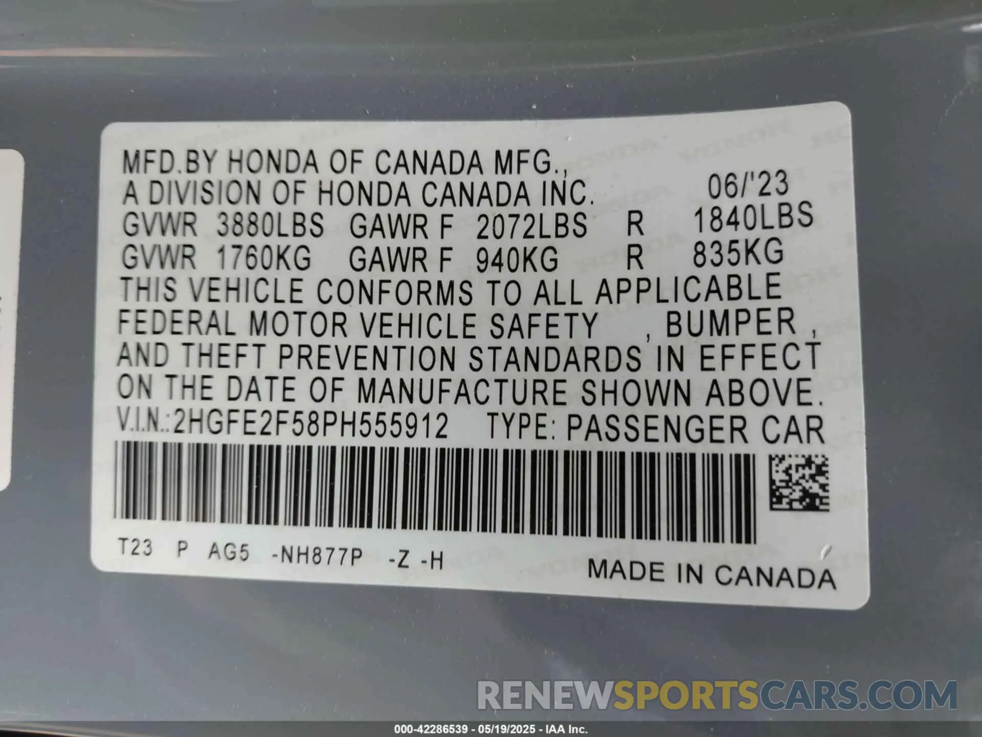 9 Photograph of a damaged car 2HGFE2F58PH555912 HONDA CIVIC 2023