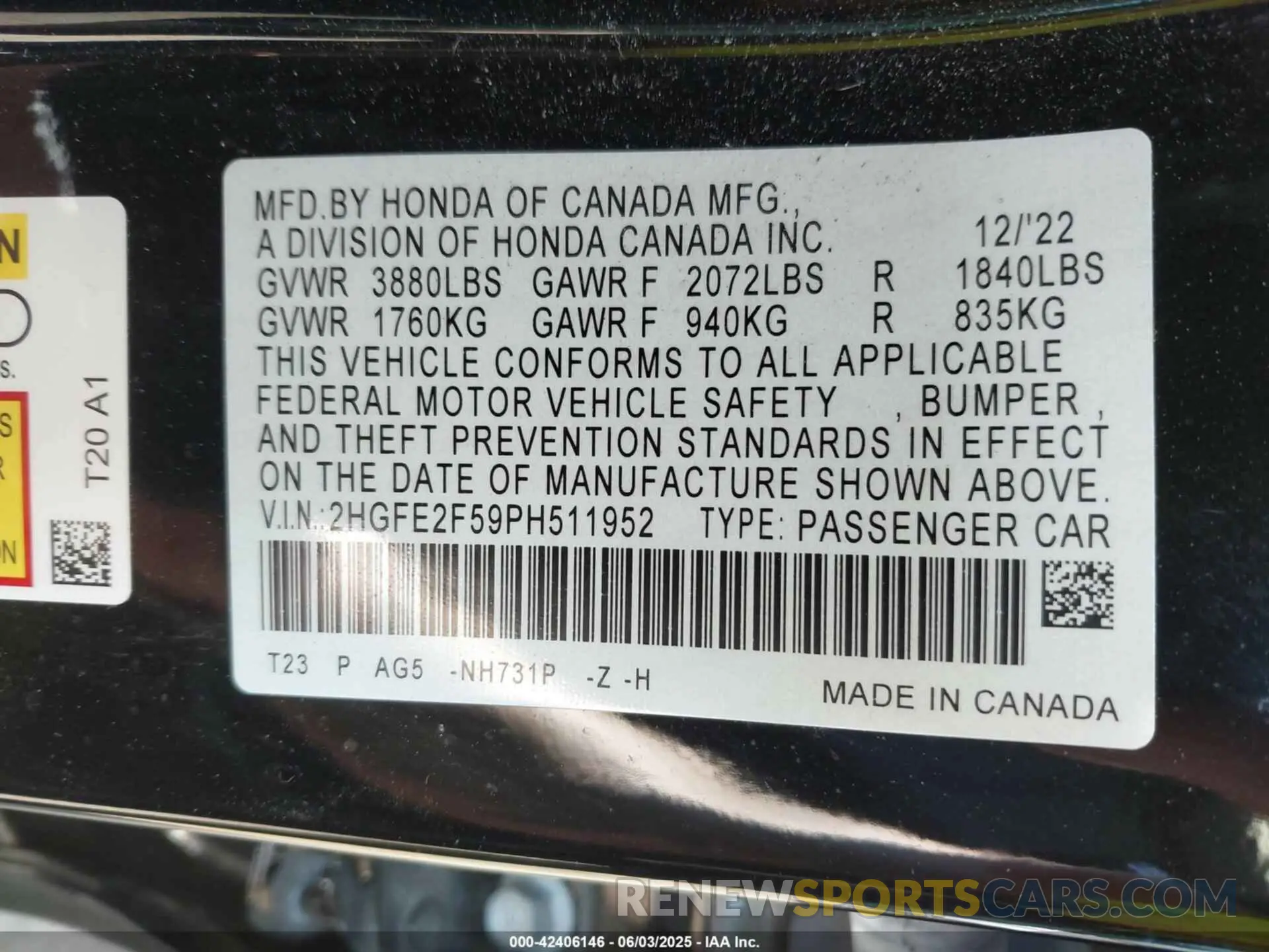 9 Photograph of a damaged car 2HGFE2F59PH511952 HONDA CIVIC 2023