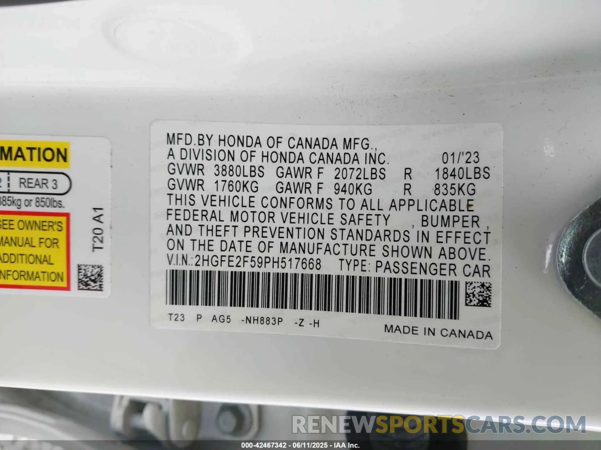 9 Photograph of a damaged car 2HGFE2F59PH517668 HONDA CIVIC 2023