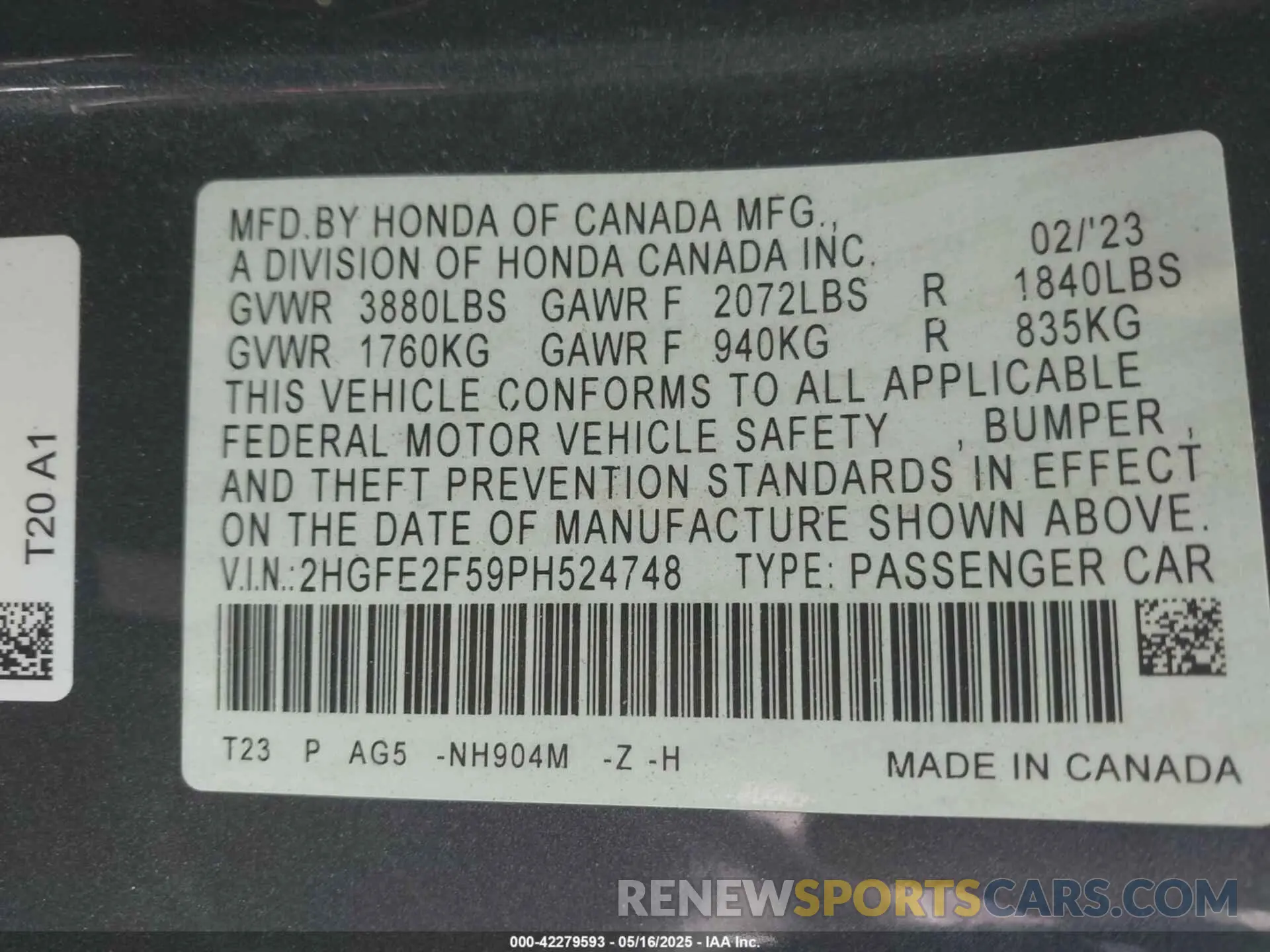 9 Photograph of a damaged car 2HGFE2F59PH524748 HONDA CIVIC 2023