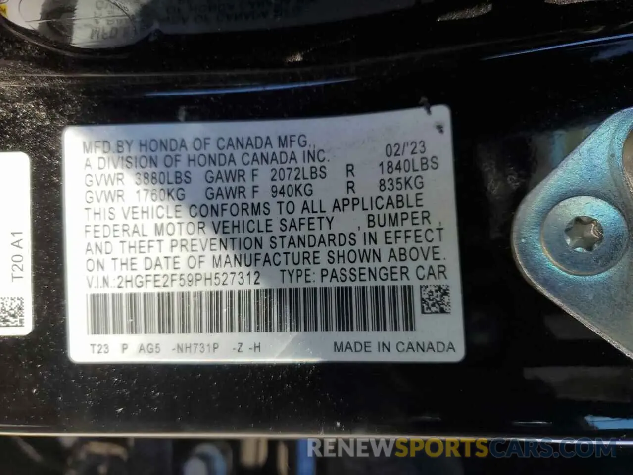 12 Photograph of a damaged car 2HGFE2F59PH527312 HONDA CIVIC 2023