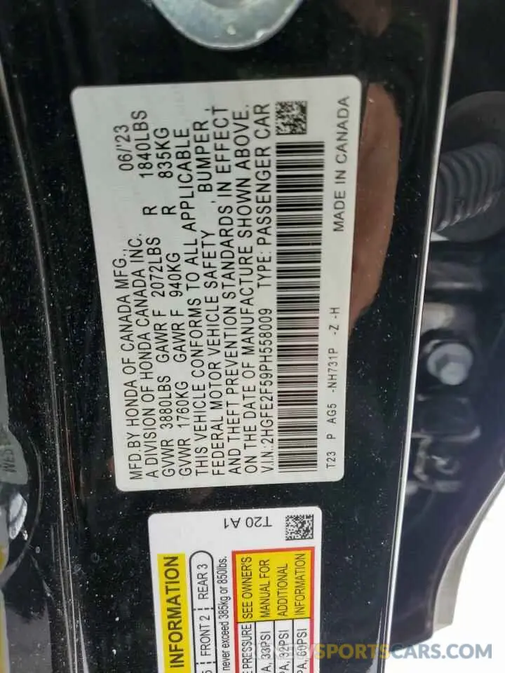12 Photograph of a damaged car 2HGFE2F59PH558009 HONDA CIVIC 2023