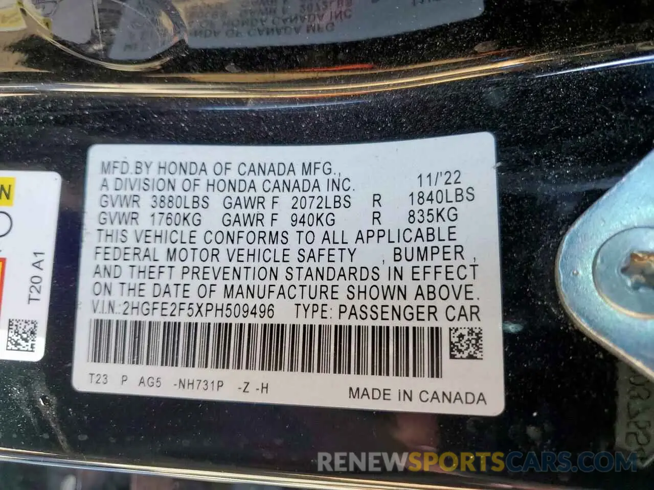 13 Photograph of a damaged car 2HGFE2F5XPH509496 HONDA CIVIC 2023