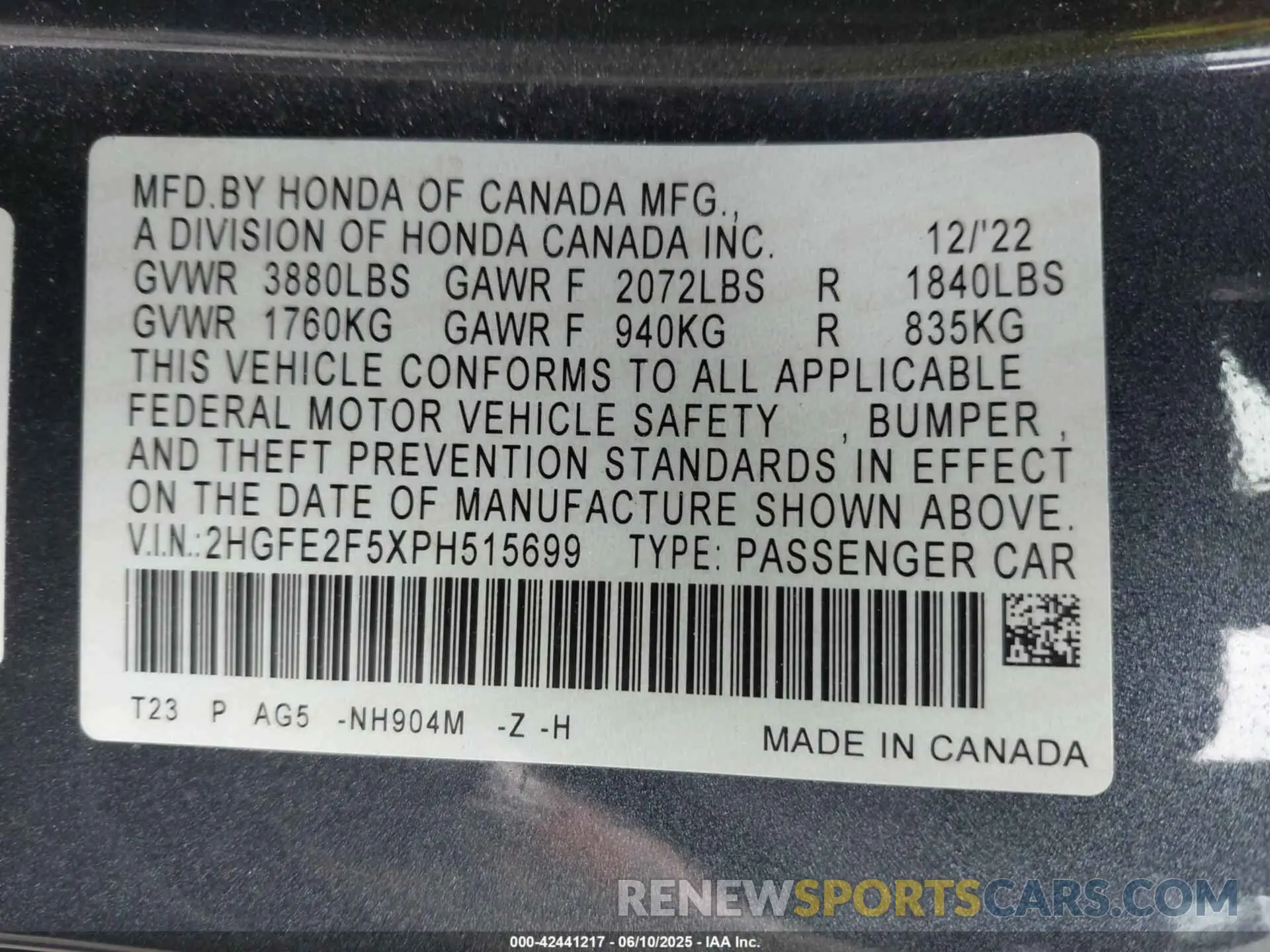 9 Photograph of a damaged car 2HGFE2F5XPH515699 HONDA CIVIC 2023