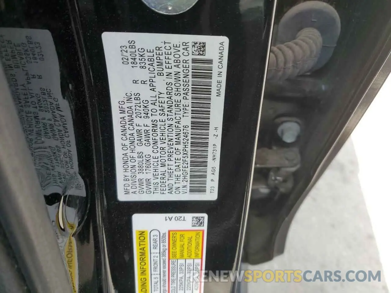 12 Photograph of a damaged car 2HGFE2F5XPH524676 HONDA CIVIC 2023