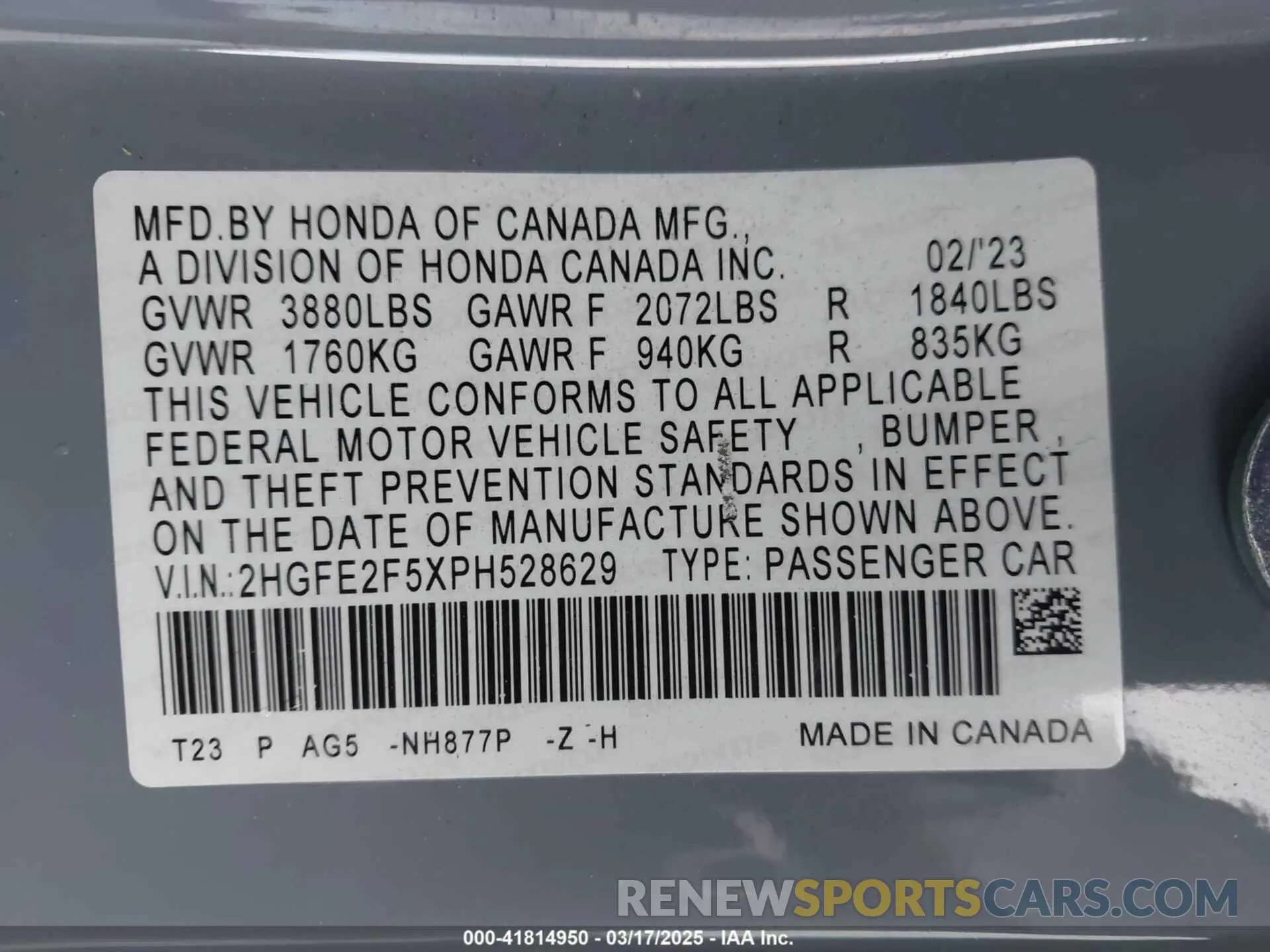 9 Photograph of a damaged car 2HGFE2F5XPH528629 HONDA CIVIC 2023