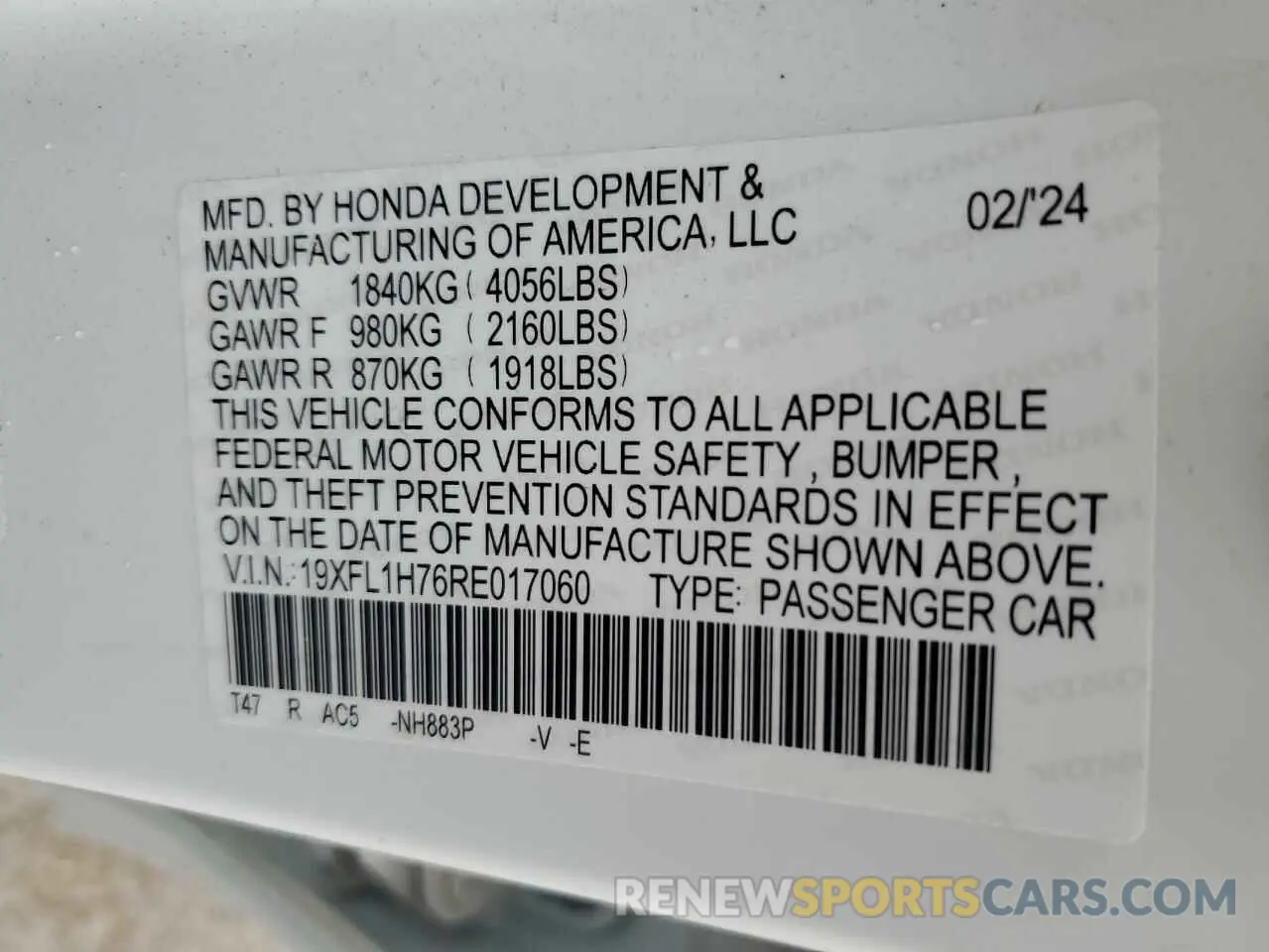 13 Photograph of a damaged car 19XFL1H76RE017060 HONDA CIVIC 2024