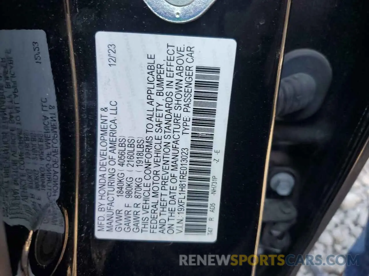 15 Photograph of a damaged car 19XFL1H81RE013023 HONDA CIVIC 2024