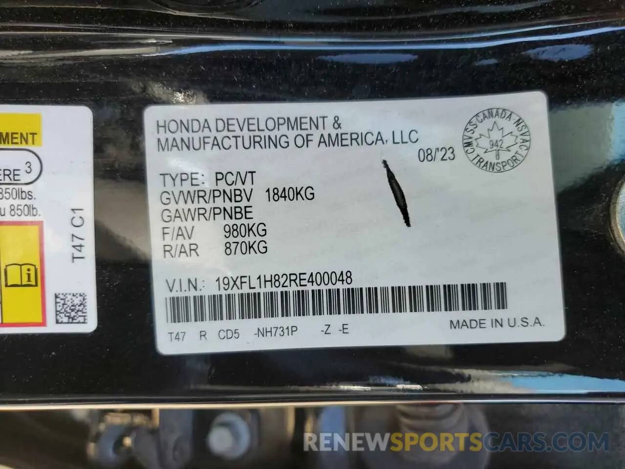 12 Photograph of a damaged car 19XFL1H82RE400048 HONDA CIVIC 2024