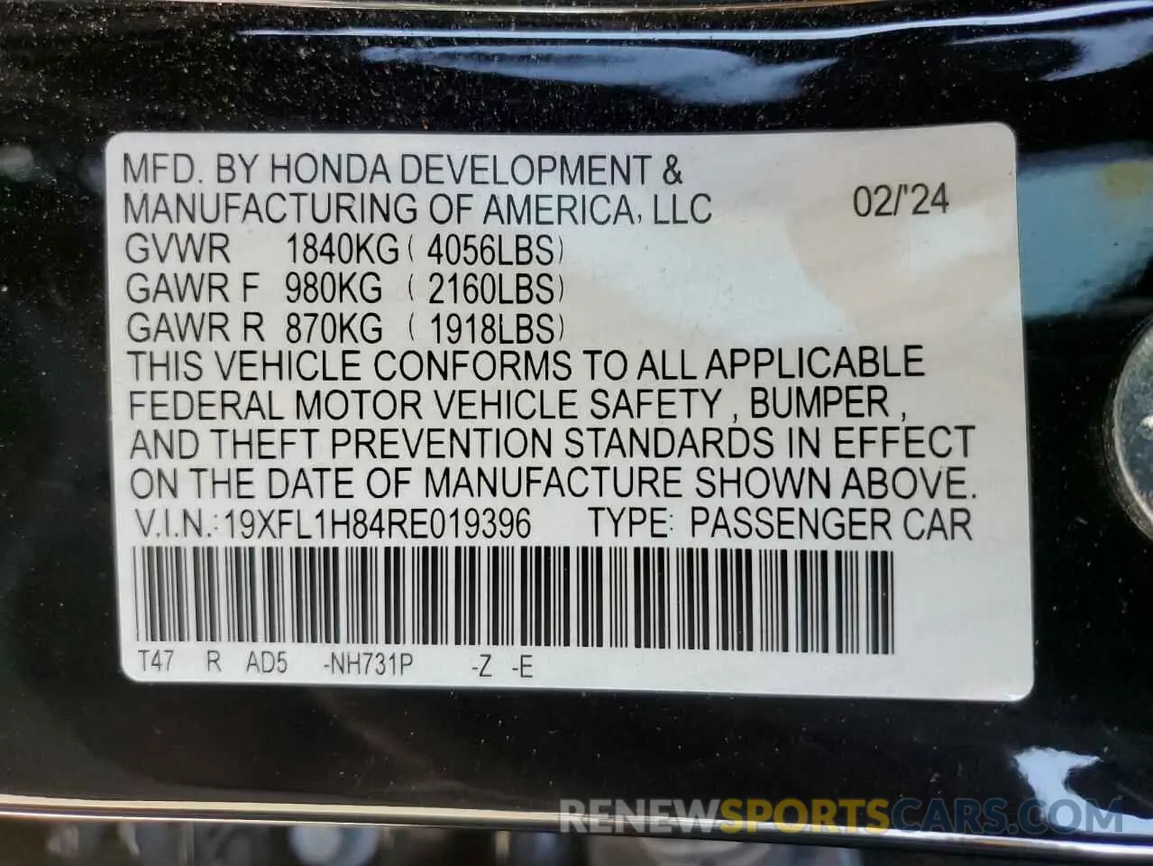 15 Photograph of a damaged car 19XFL1H84RE019396 HONDA CIVIC 2024