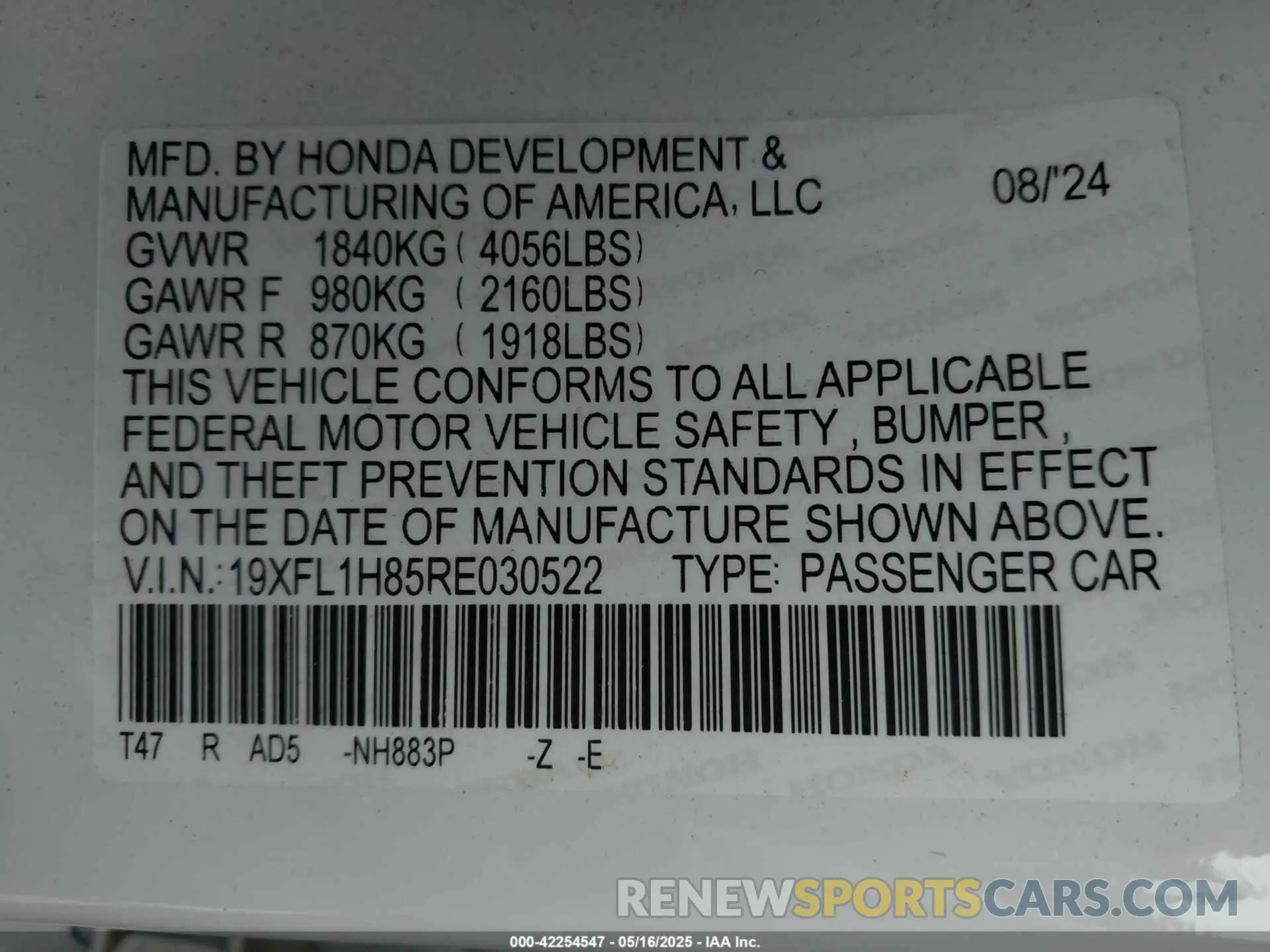 9 Photograph of a damaged car 19XFL1H85RE030522 HONDA CIVIC 2024