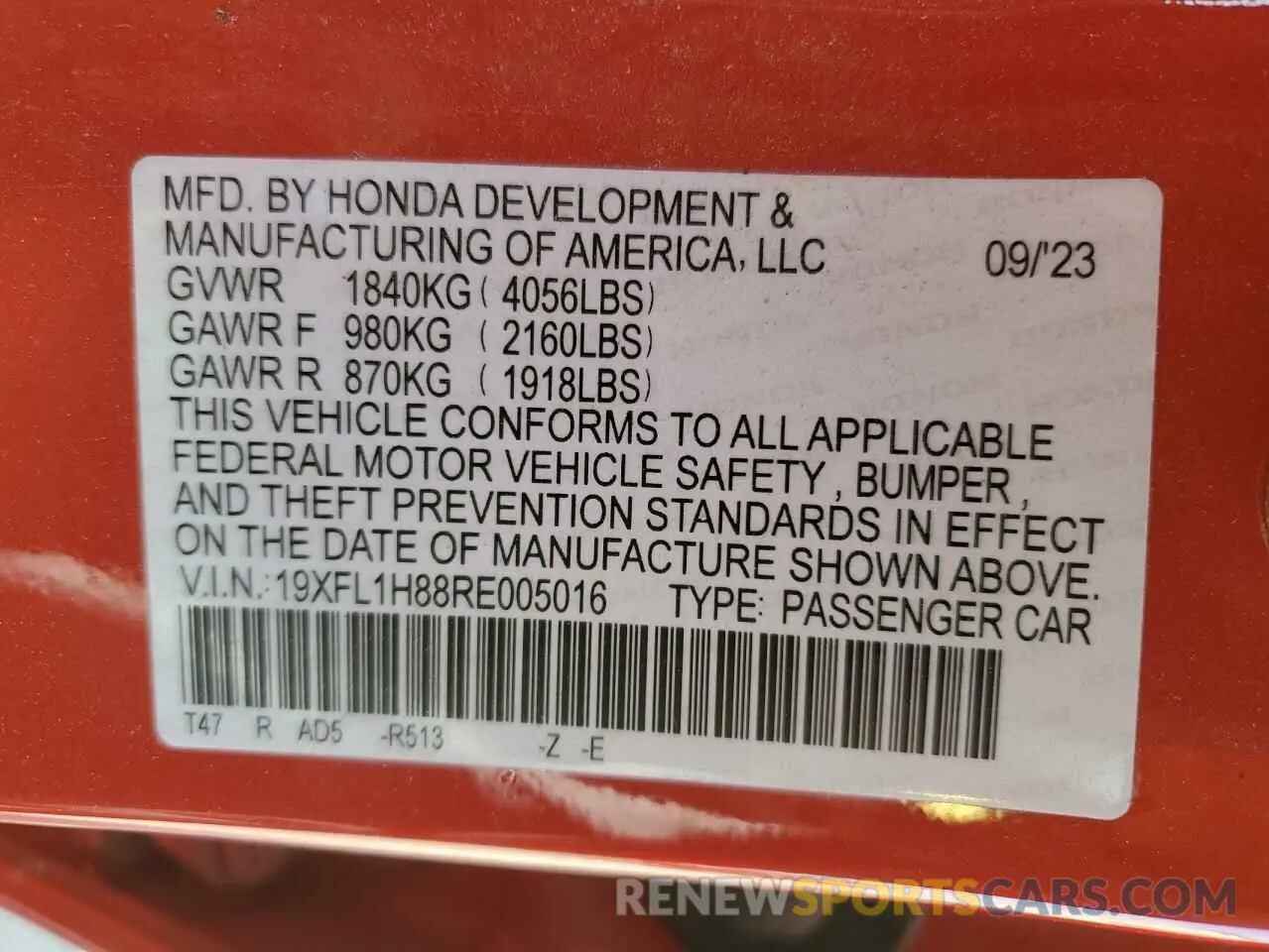 12 Photograph of a damaged car 19XFL1H88RE005016 HONDA CIVIC 2024