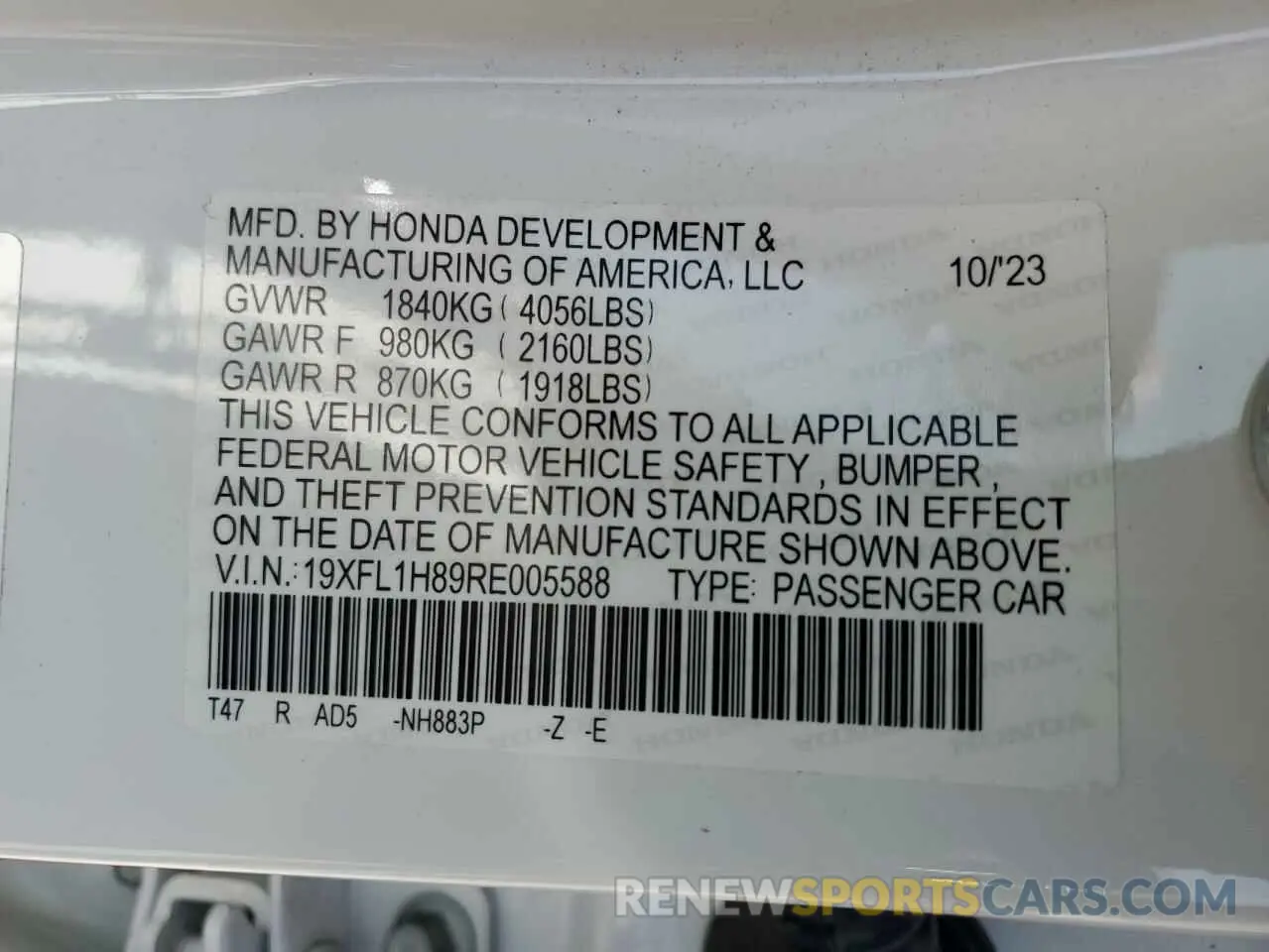 14 Photograph of a damaged car 19XFL1H89RE005588 HONDA CIVIC 2024