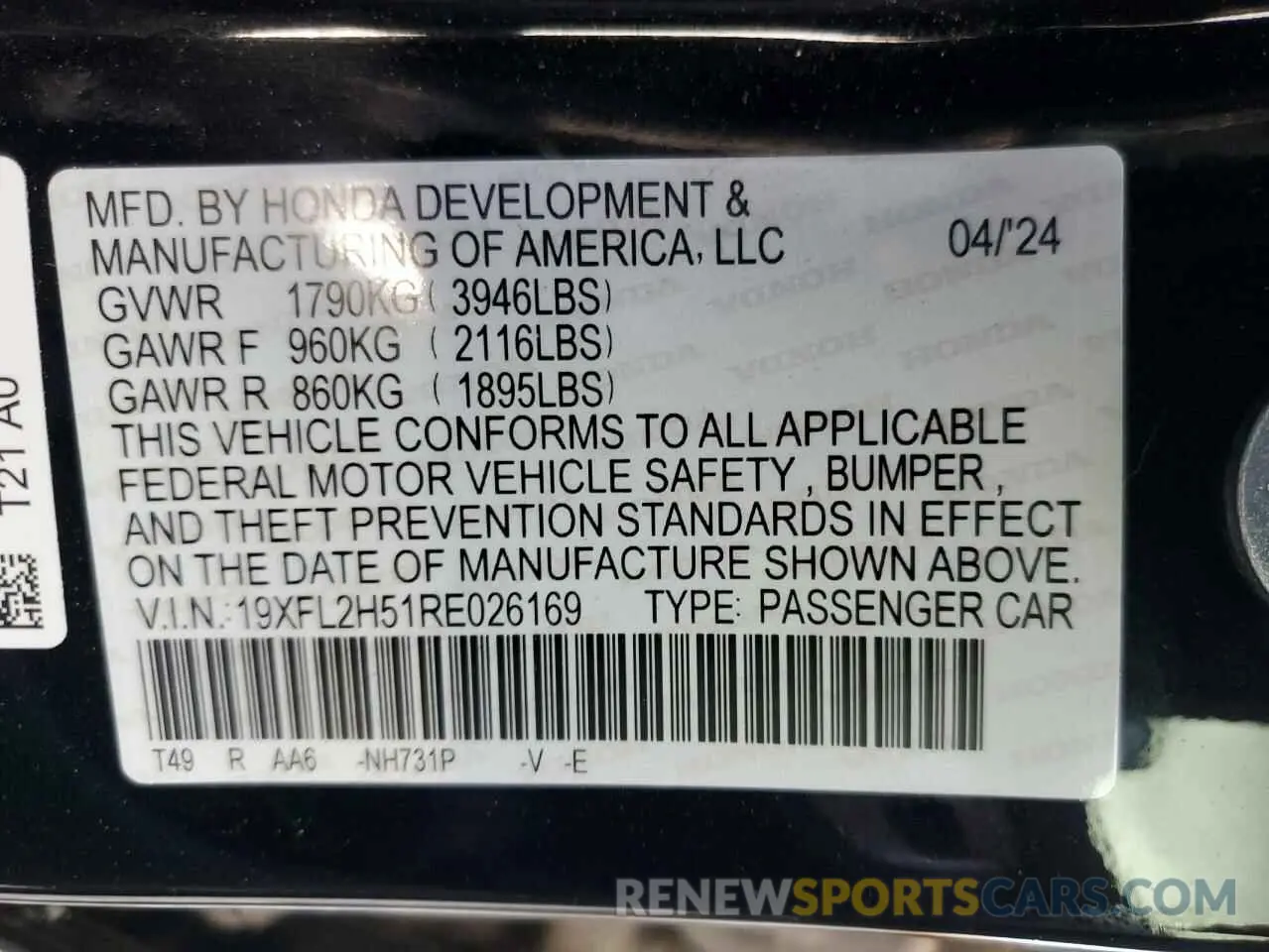 14 Photograph of a damaged car 19XFL2H51RE026169 HONDA CIVIC 2024