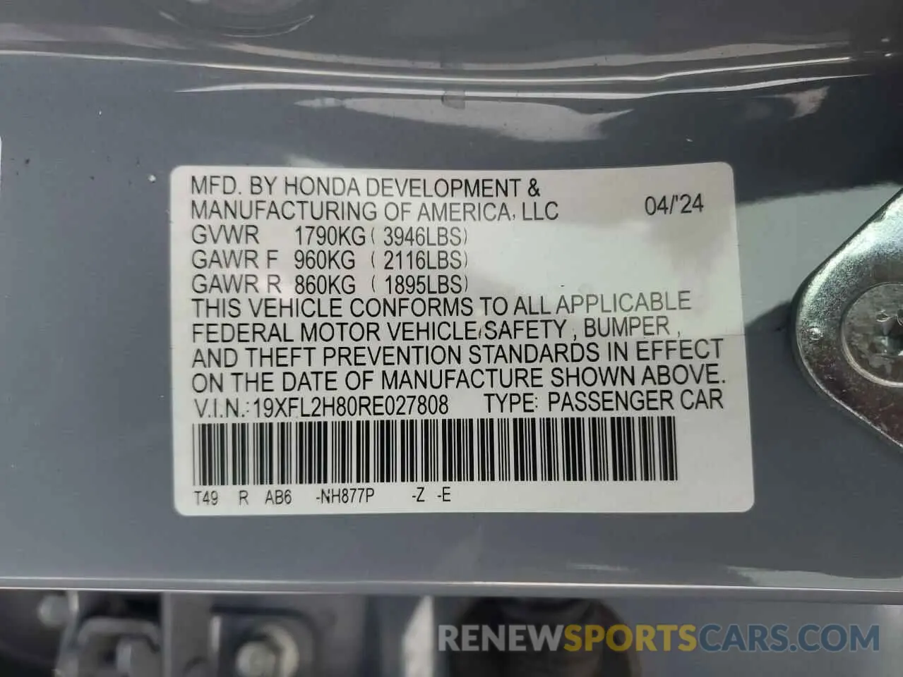 14 Photograph of a damaged car 19XFL2H80RE027808 HONDA CIVIC 2024