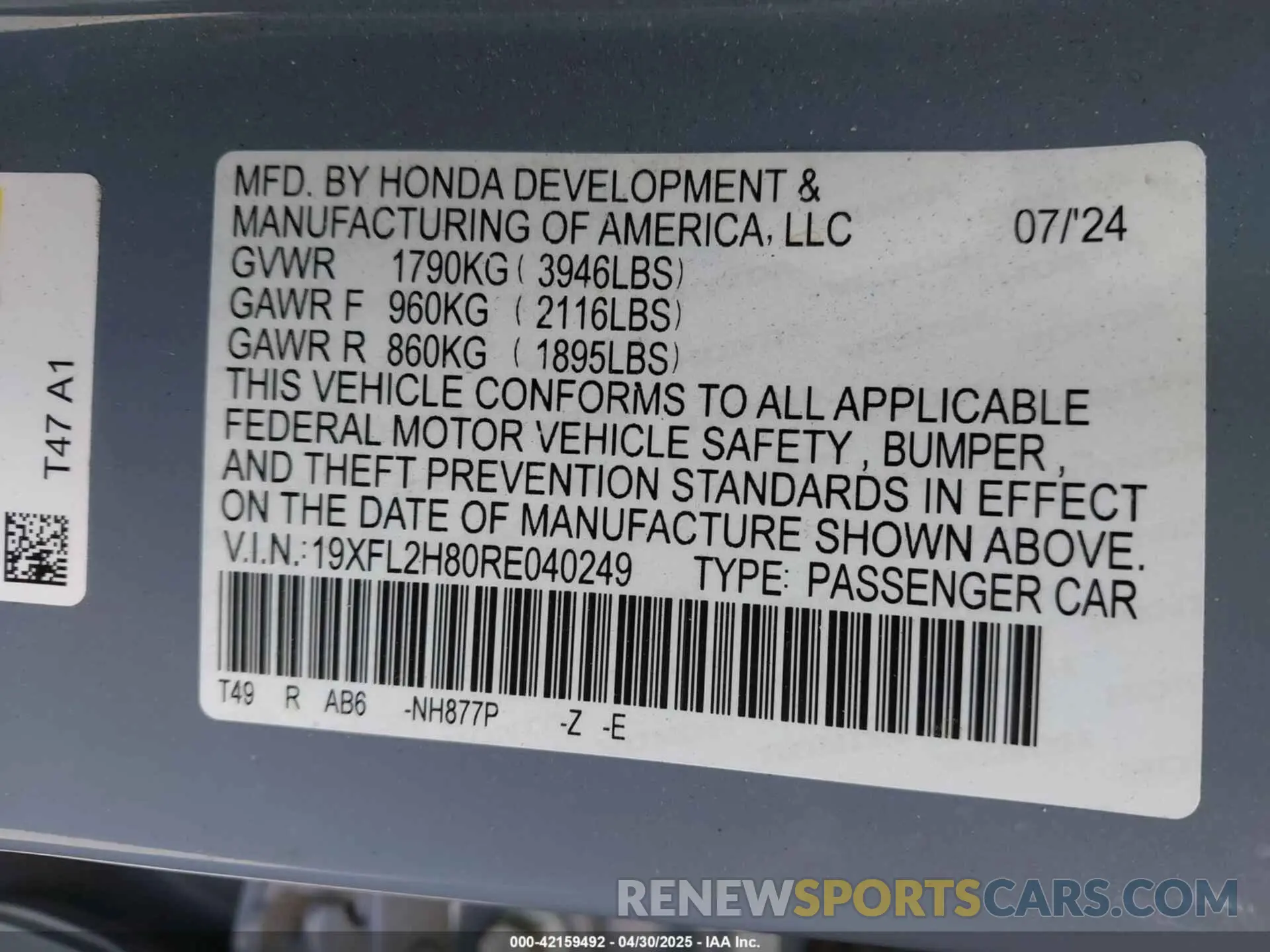 9 Photograph of a damaged car 19XFL2H80RE040249 HONDA CIVIC 2024